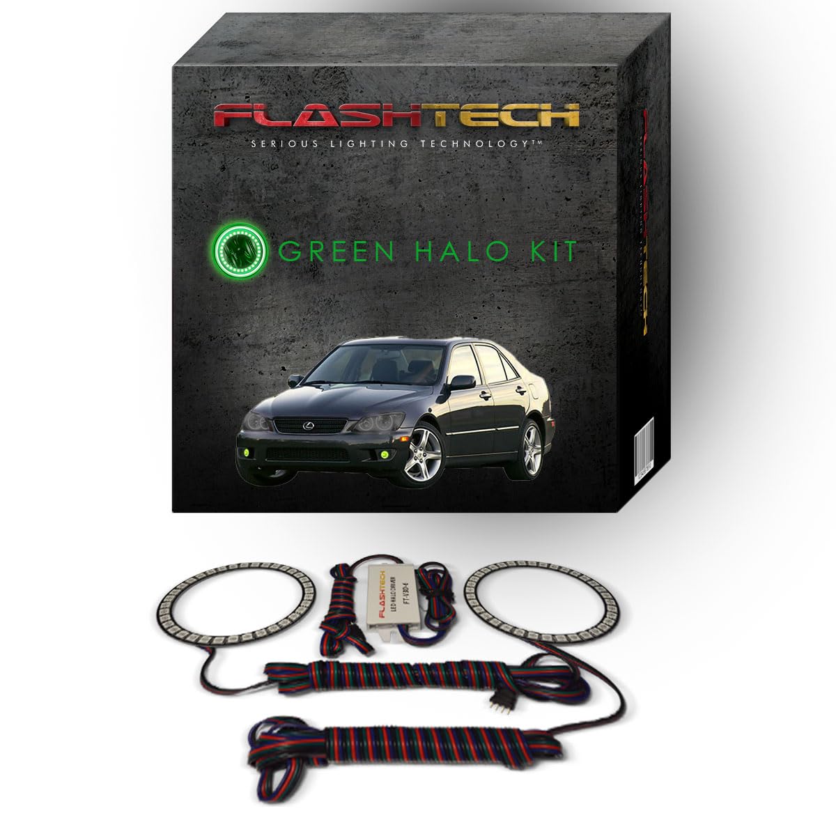 Flashtech Bright Green LED Halo Ring Fog Light Kit for Lexus IS300 2001-2005 - Upgrade Your Car's Style & Visibility for Night Driving & Custom Looks
