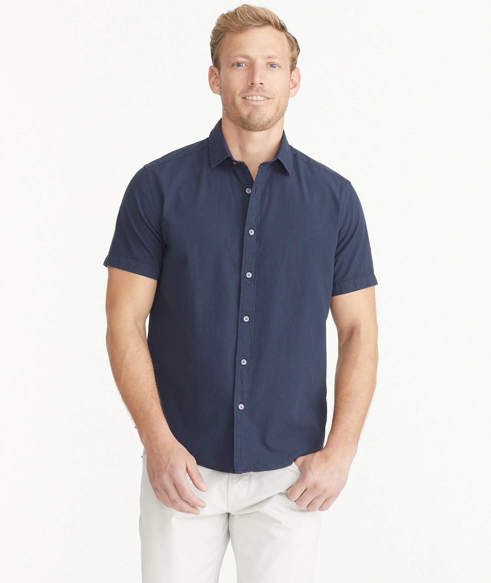 Men's Cotton Seersucker Short Sleeve Casual Shirt - Breathable Summer Shirt for Outdoor Activities & Beach Wear - FINAL SALE