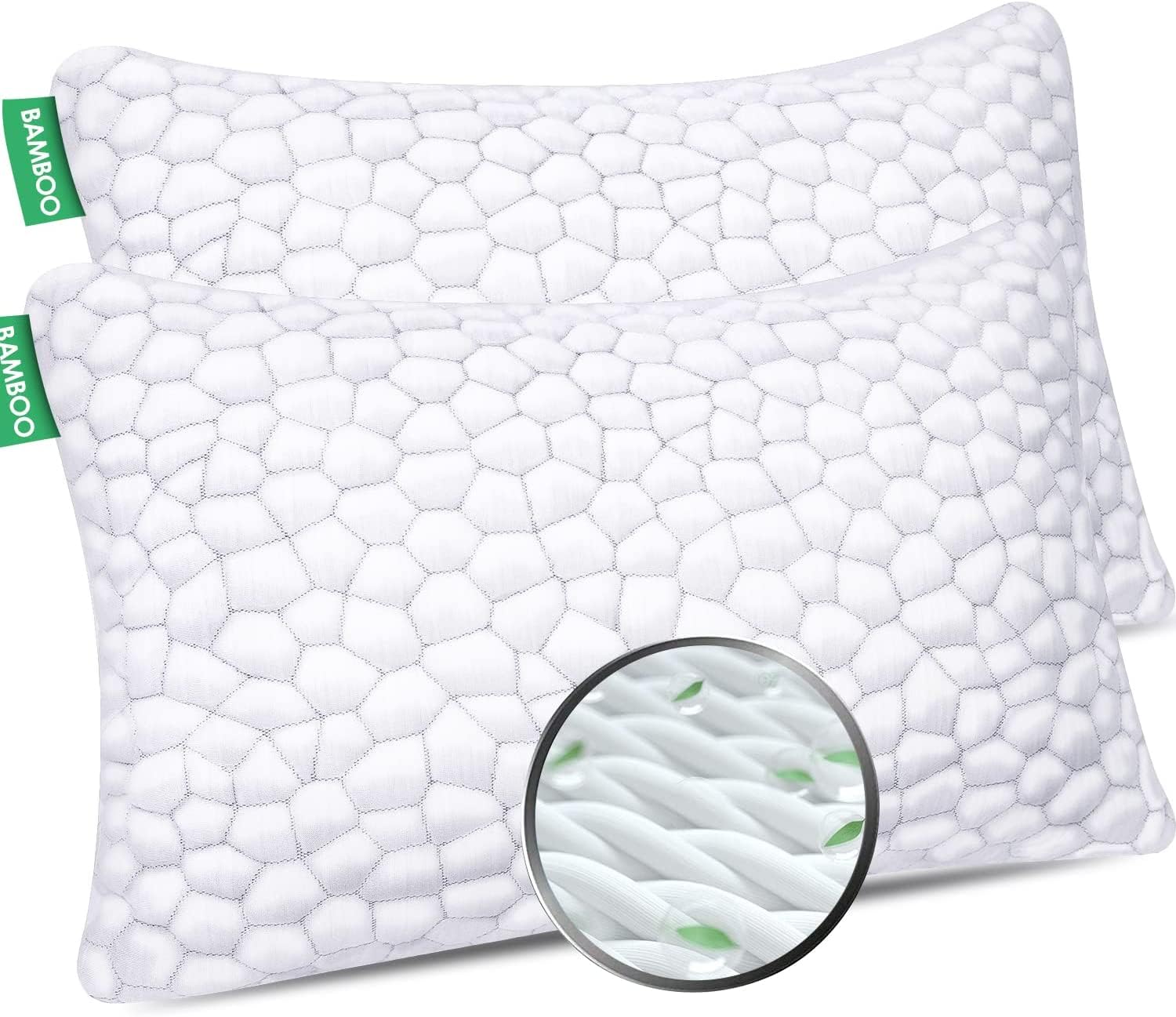 SUPA MODERN Cooling Bed Pillows 2 Pack - Adjustable Shredded Memory Foam Pillows for Side, Back & Stomach Sleepers - Queen Size Luxury Gel Pillows with Washable Cover - Perfect for Hot Sleepers & Night Sweat Relief