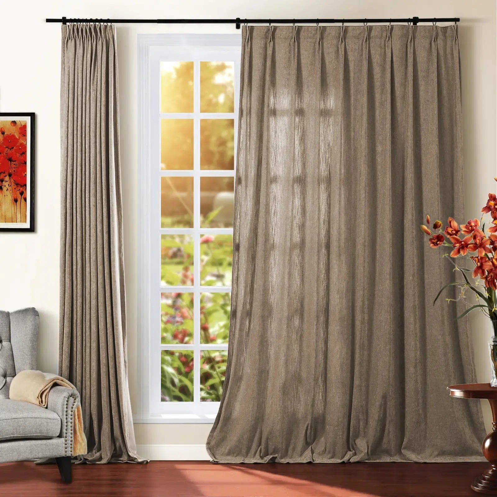 Premium Tino Heavyweight Chenille Pleated Curtains - Elegant Blackout Drapes for Living Room & Bedroom - Soft Textured Thermal Insulated Window Treatments for Home Decor