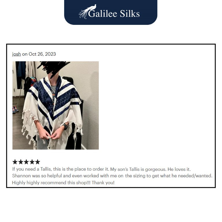Handmade Elegant Magen David Wedding Tallit Shawl - Blue & White Jewish Prayer Scarf for Brides, Bar Mitzvah & Special Ceremonies