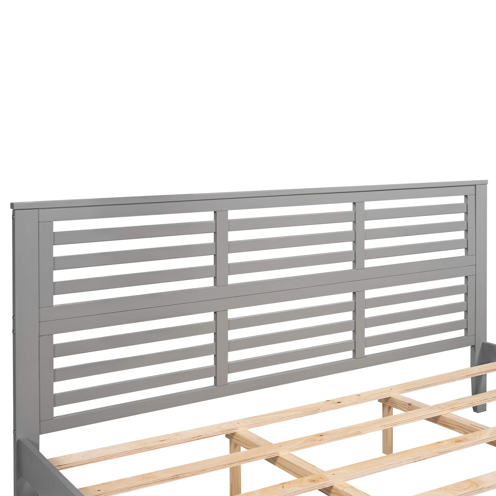 Modern Grey Wooden Platform Bed Frame - King Size with Wood Slat Support for Kids, Teens & Adults | Sturdy Bedroom Furniture for Master Bedroom, Guest Room & Dorm