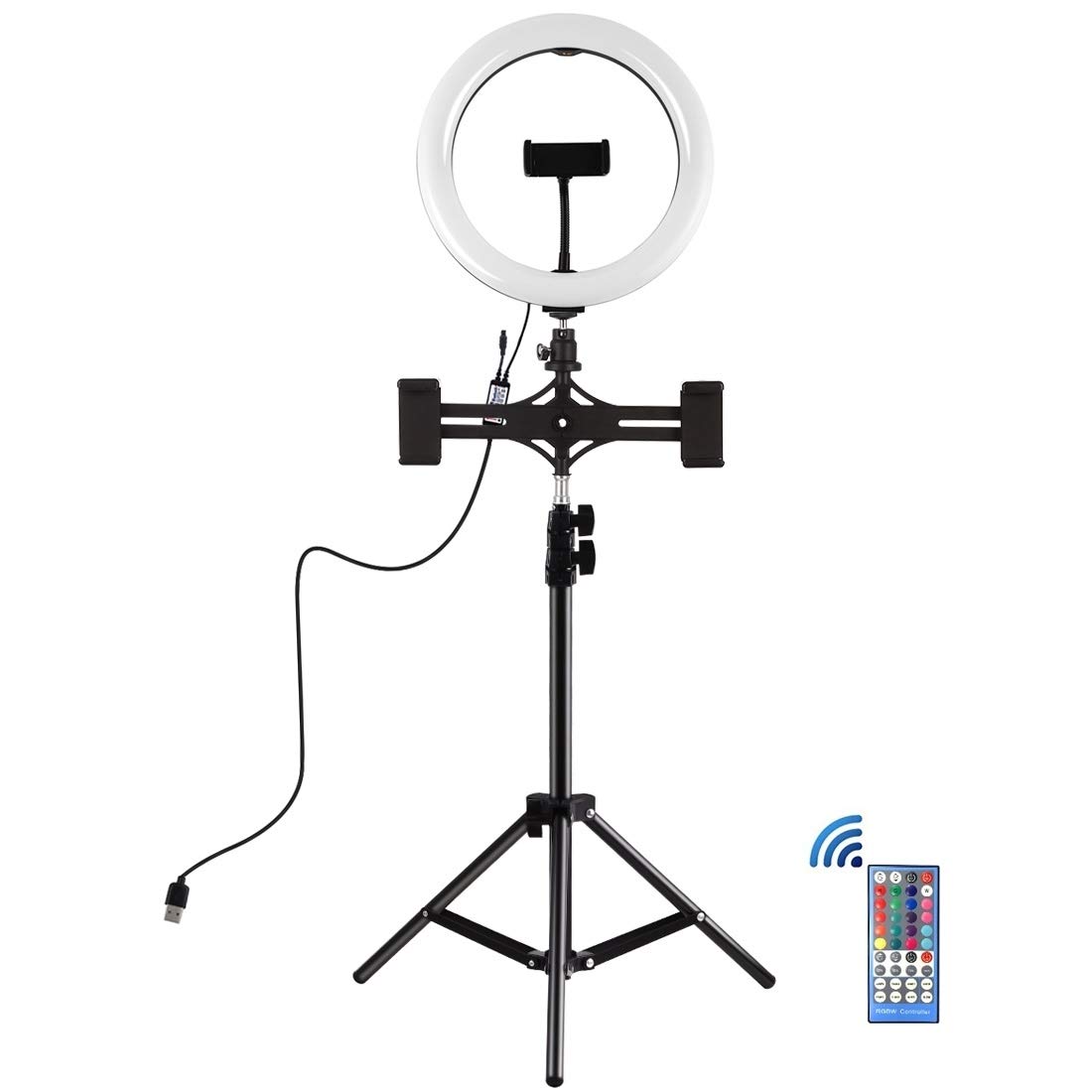 Professional 10-inch 26cm RGBW LED Ring Light with Tripod Stand & Dual Phone Holder - USB Powered Makeup Selfie Light for YouTube, TikTok, Vlogging, Live Streaming & Photography - Perfect for Beauty Tutorials, Video Calls, and Content Creation