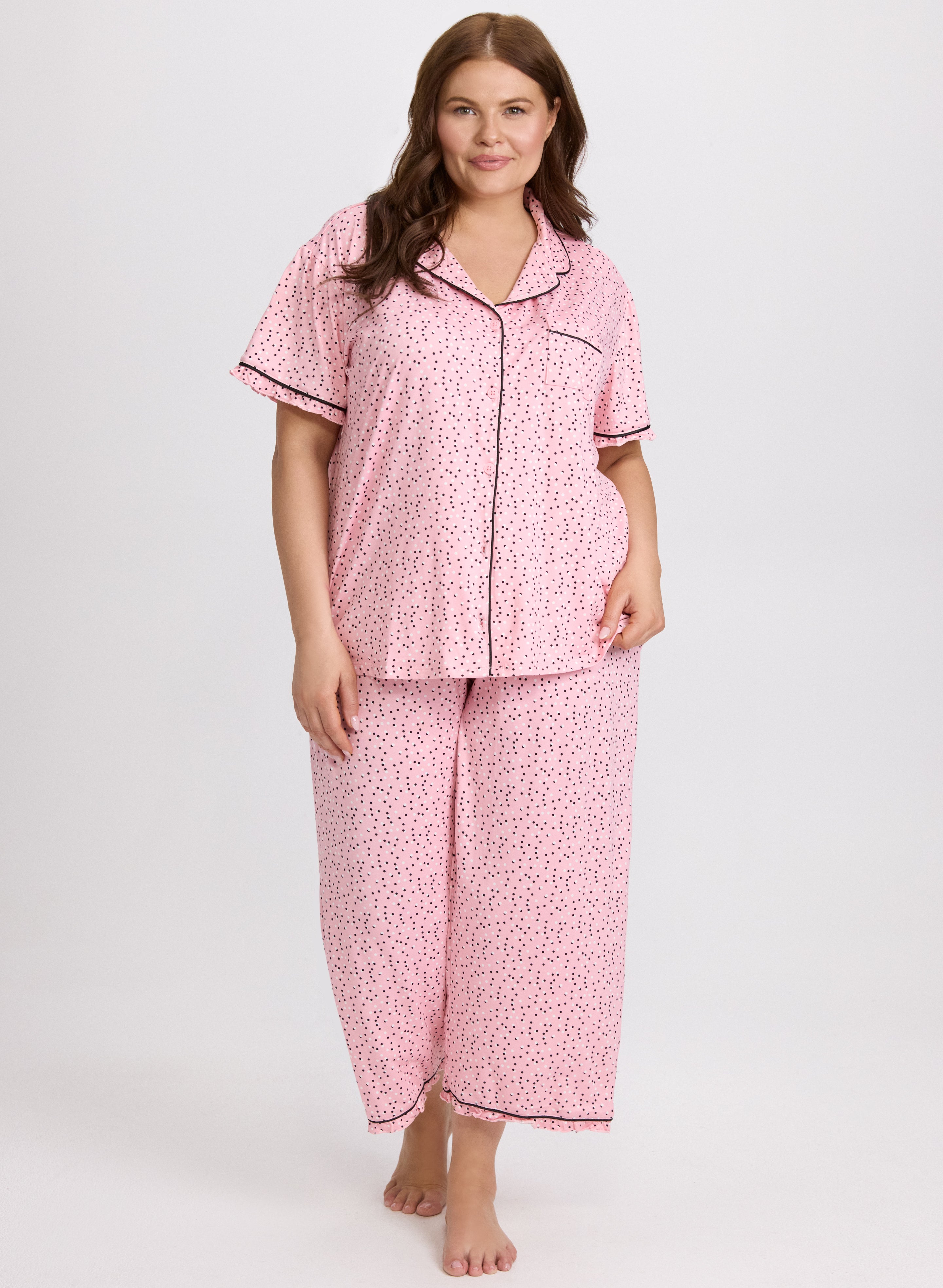 Dot Print Soft Cotton Pajama Set for Women - Cozy Sleepwear for Nighttime & Lounge Wear at Home