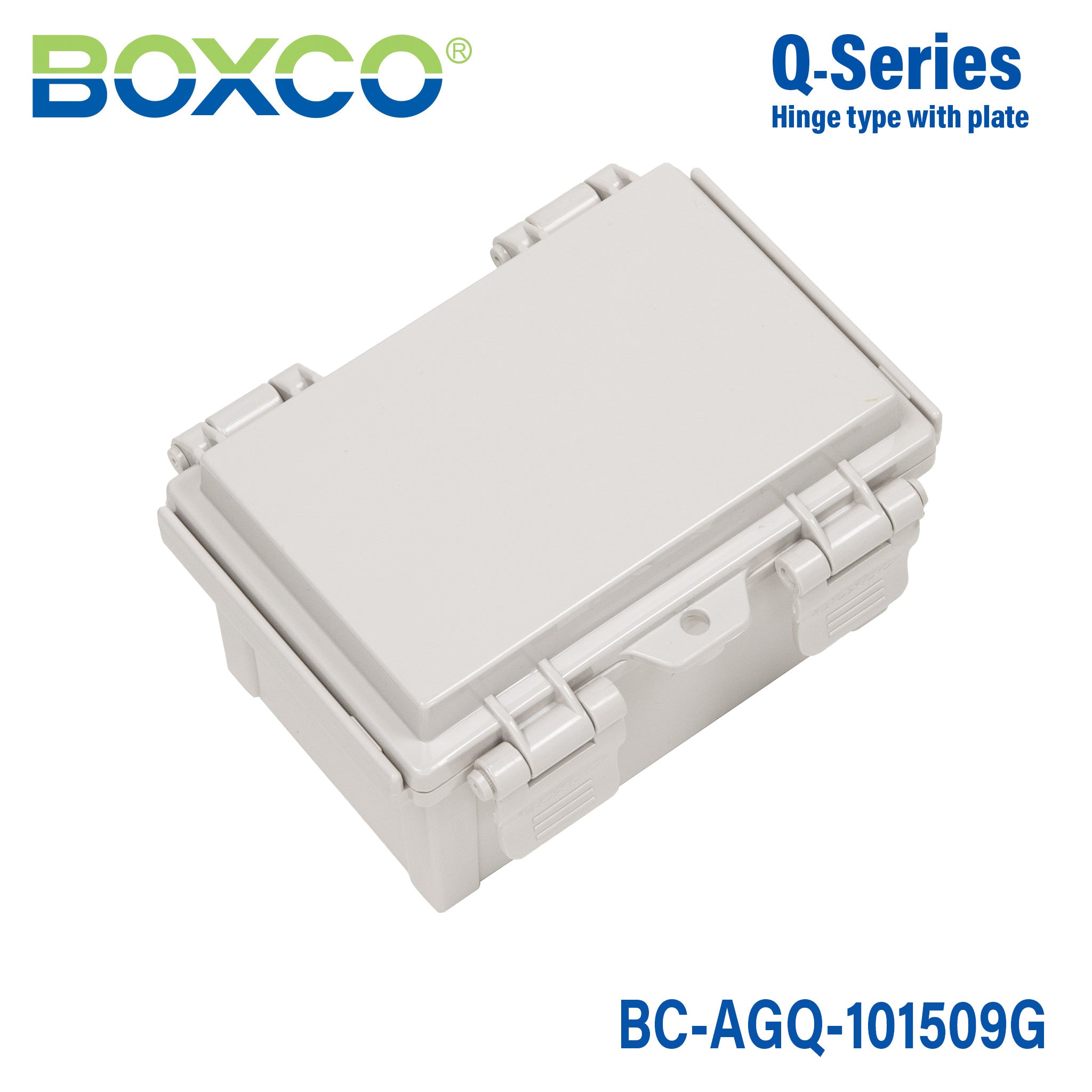 Boxco Q Series 3.94 x 5.91 x 3.54 Inches (100 x 150 x 90mm) Waterproof Plastic Enclosure - IP67 & IK08 Rated ABS Grey Hinge Type with Plate - Ideal for Outdoor Electronics, Industrial Equipment & DIY Projects