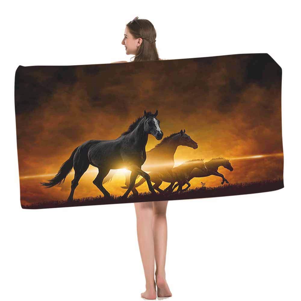 **HOSNYE Four Running Black Horses Beach Towel - Ultra Soft & Highly Absorbent - Apocalyptic Red Glowing Clouds Design - Perfect for Swimming, Sports, Beach, Gym & Bathroom - Ideal for Pool Parties, Yoga, Travel & Outdoor Adventures**