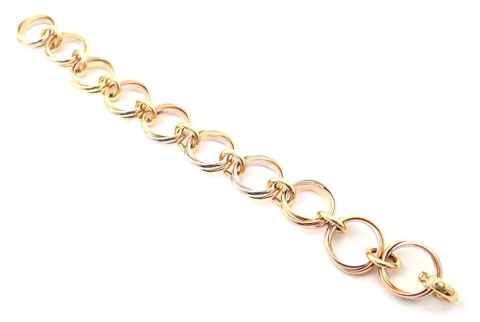 Authentic Cartier Trinity 18K Tri-Color Gold Round Wide Link Bracelet for Women - Luxury Jewelry Gift for Anniversary, Birthday & Special Occasions