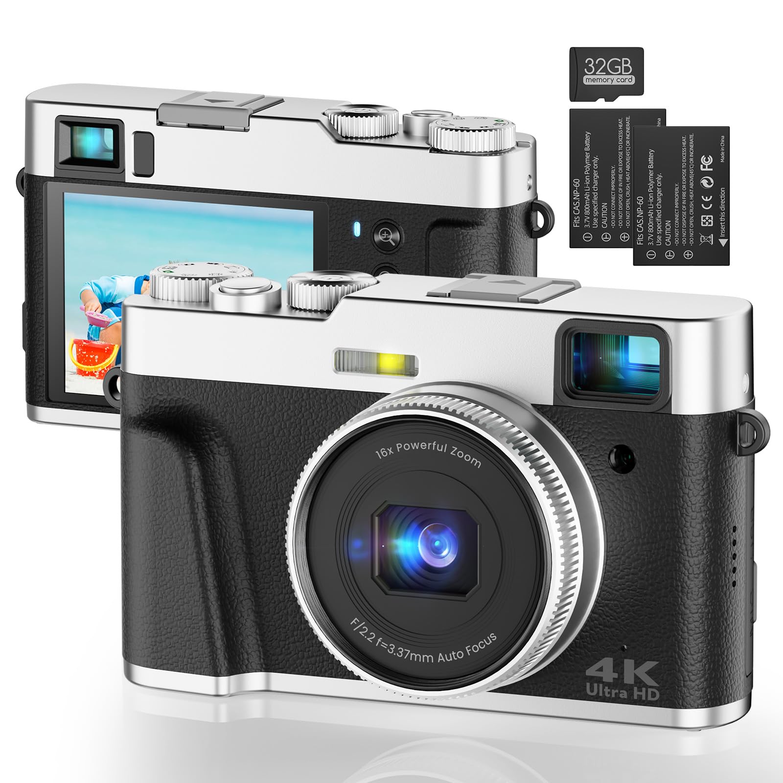 4K Digital Camera with Autofocus - 48MP YouTube Vlogging Camera, 16X Digital Zoom, Anti-Shake, 32GB Micro Card Included - Compact Point and Shoot Travel Camera for Vloggers, Travelers & Content Creators (Black) - Perfect for Outdoor Adventures, Family Events & Social Media Content Creation
