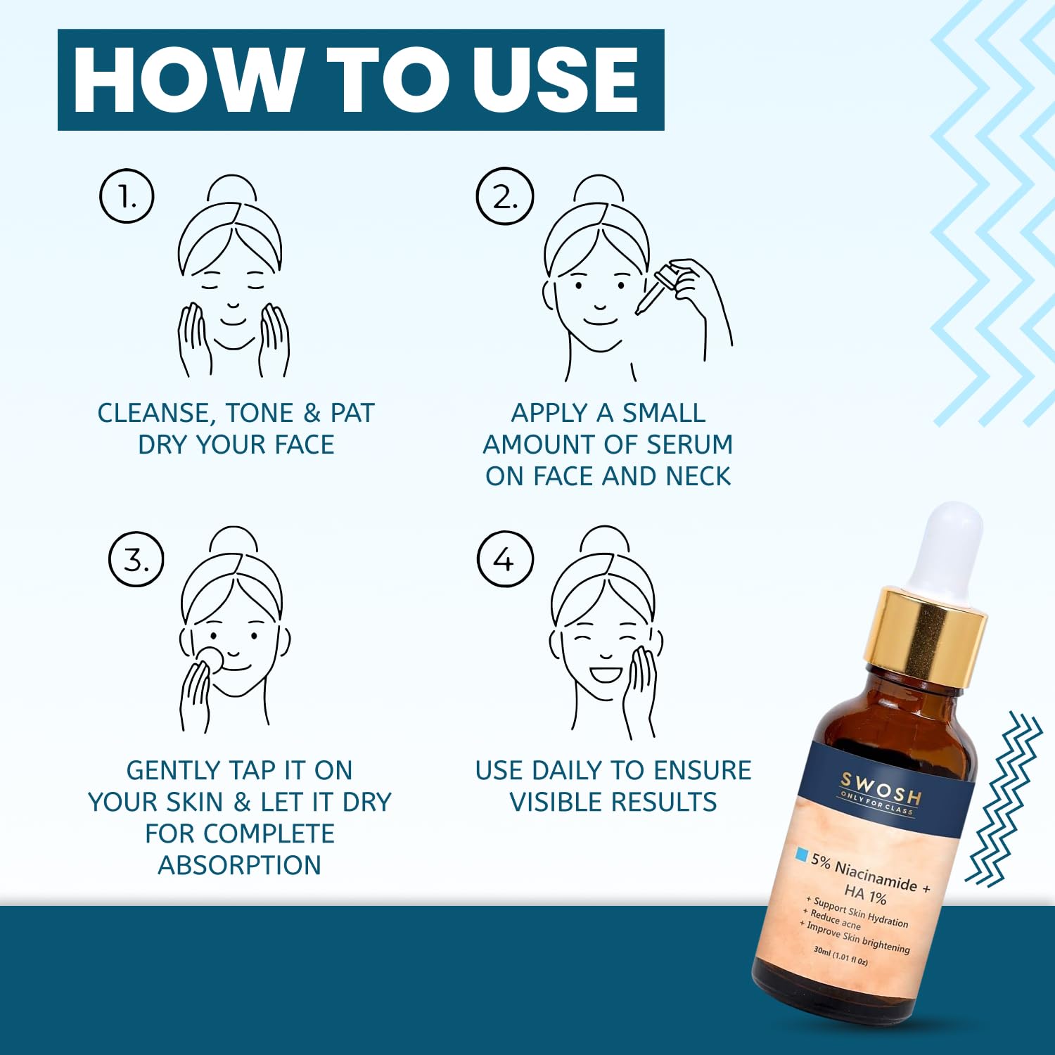 SWOSH 5% Niacinamide + 1% Hyaluronic Acid Face Serum (30ml) - Anti-Acne Treatment for Oily & Pimple-Prone Skin | Brightening, Moisturizing & Hydrating Formula | Perfect for Daily Skincare Routine & Blemish Control