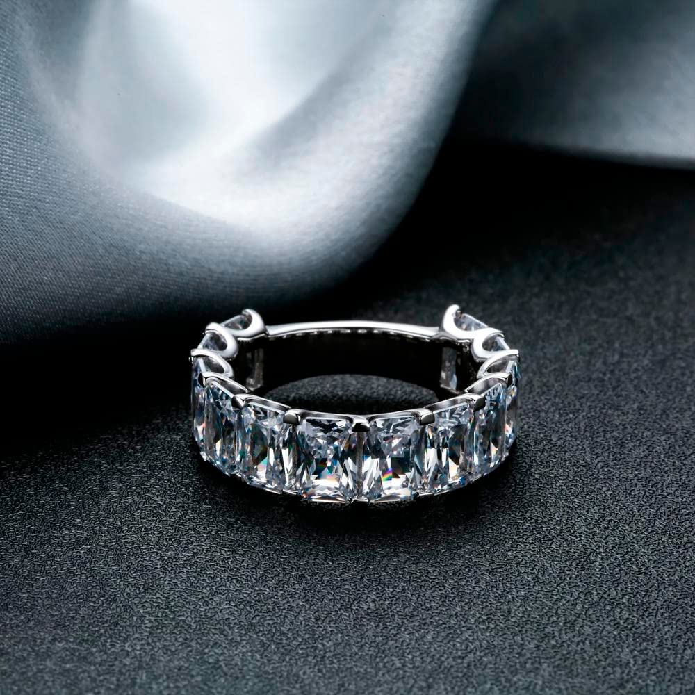 BeBold 6Ct Radiant Cut Simulated Diamond CZ Gatsby Half Eternity Wedding Band Ring - White Gold Plated for Women, Bridal Jewelry, Anniversary Gift, Engagement Ring Alternative, Vintage Style Wedding Band