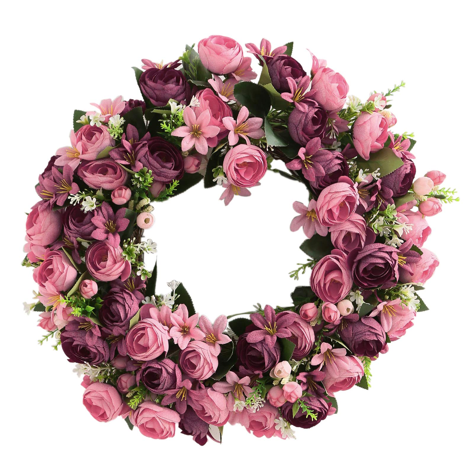 Yeenee 45cm Pink Rose Floral Wreath - All Seasons Decorative Door Wreath for Front Door, Living Room, Wall, Garden, Wedding & Festival Decor | Perfect for Home Entrance, Spring Decorations, and Holiday Gift Giving