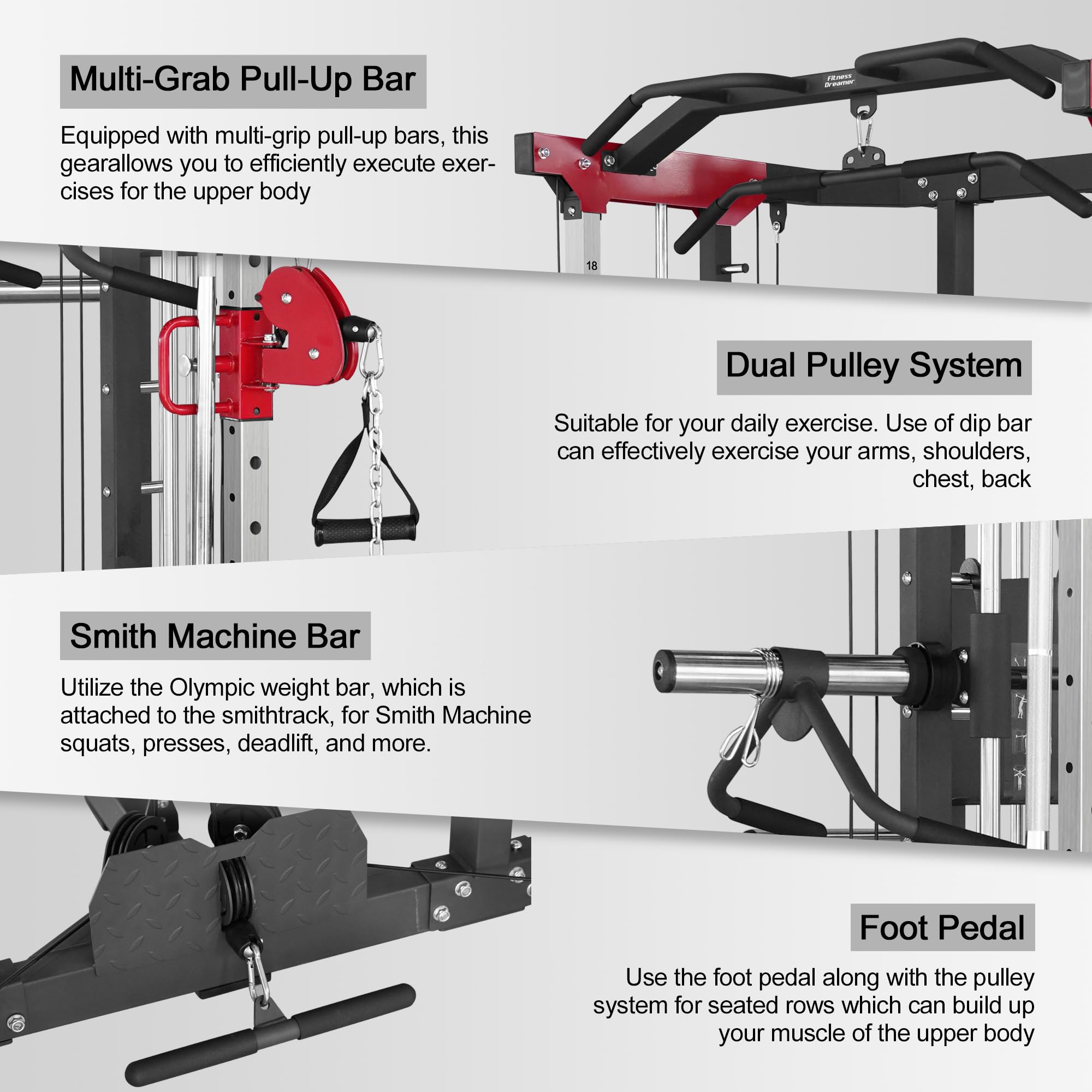 Fitness Dreamer Smith Machine - Heavy Duty Home Gym Equipment for Strength Training & Weightlifting | Perfect for Home Workouts & Commercial Gyms