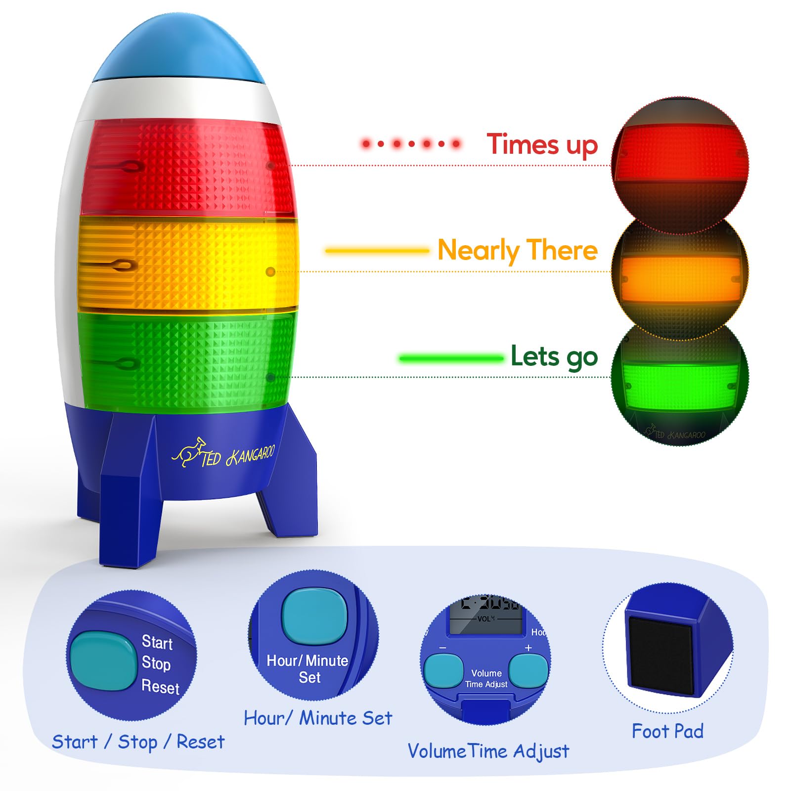 Blast Off Visual Timer for Kids - 0-24 Hour Countdown Clock with Audio Rocket, Memory Function & Color Lights (Red/Yellow/Green) | Battery Operated, Easy Setup | Perfect for Classroom, Homeschooling & Time Management Activities