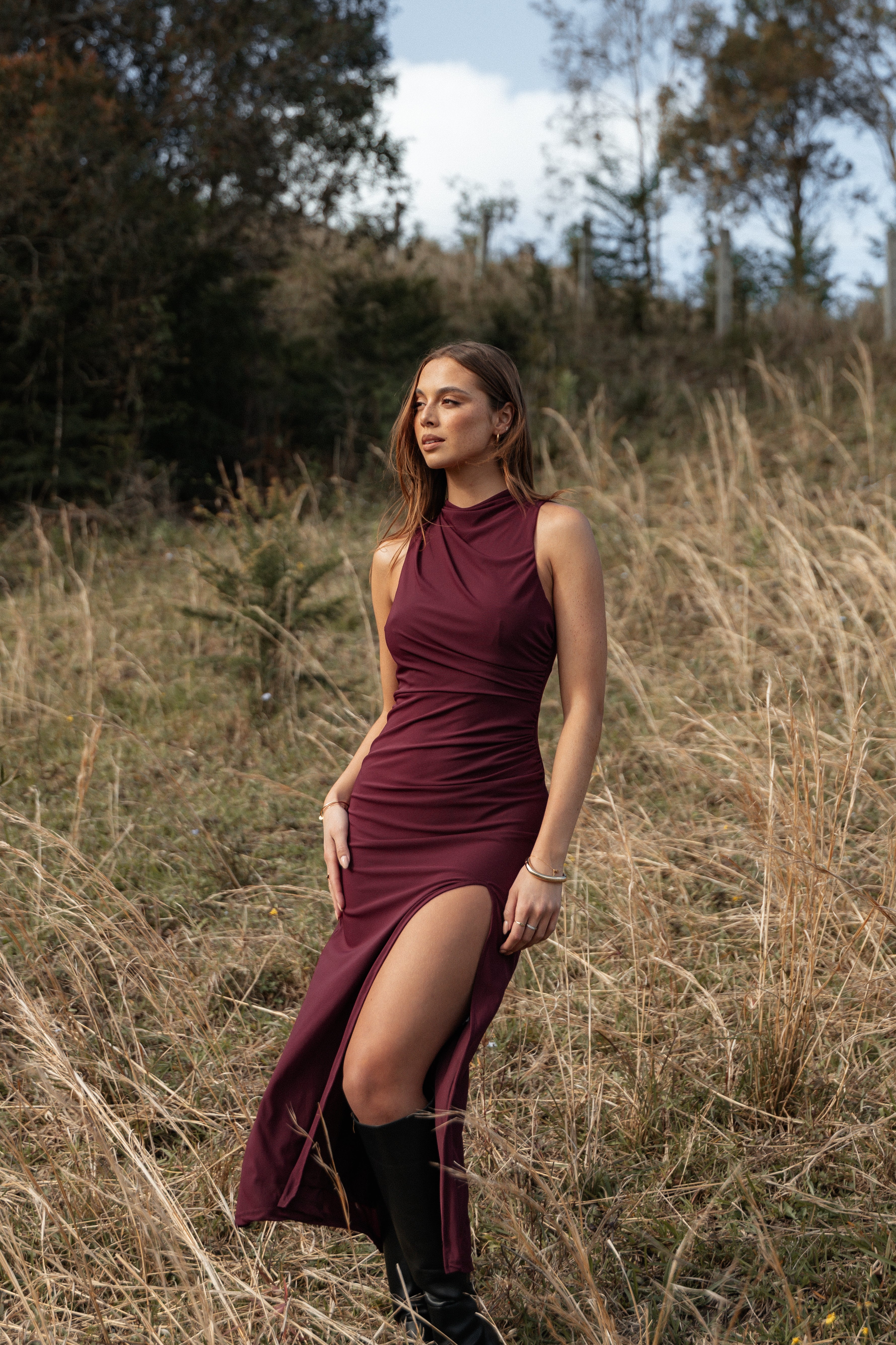 Hayven Maxi Dress for Women - Elegant Plum Flowy Long Dress with Side Slits, Perfect for Summer, Beach, Vacations & Casual Outings