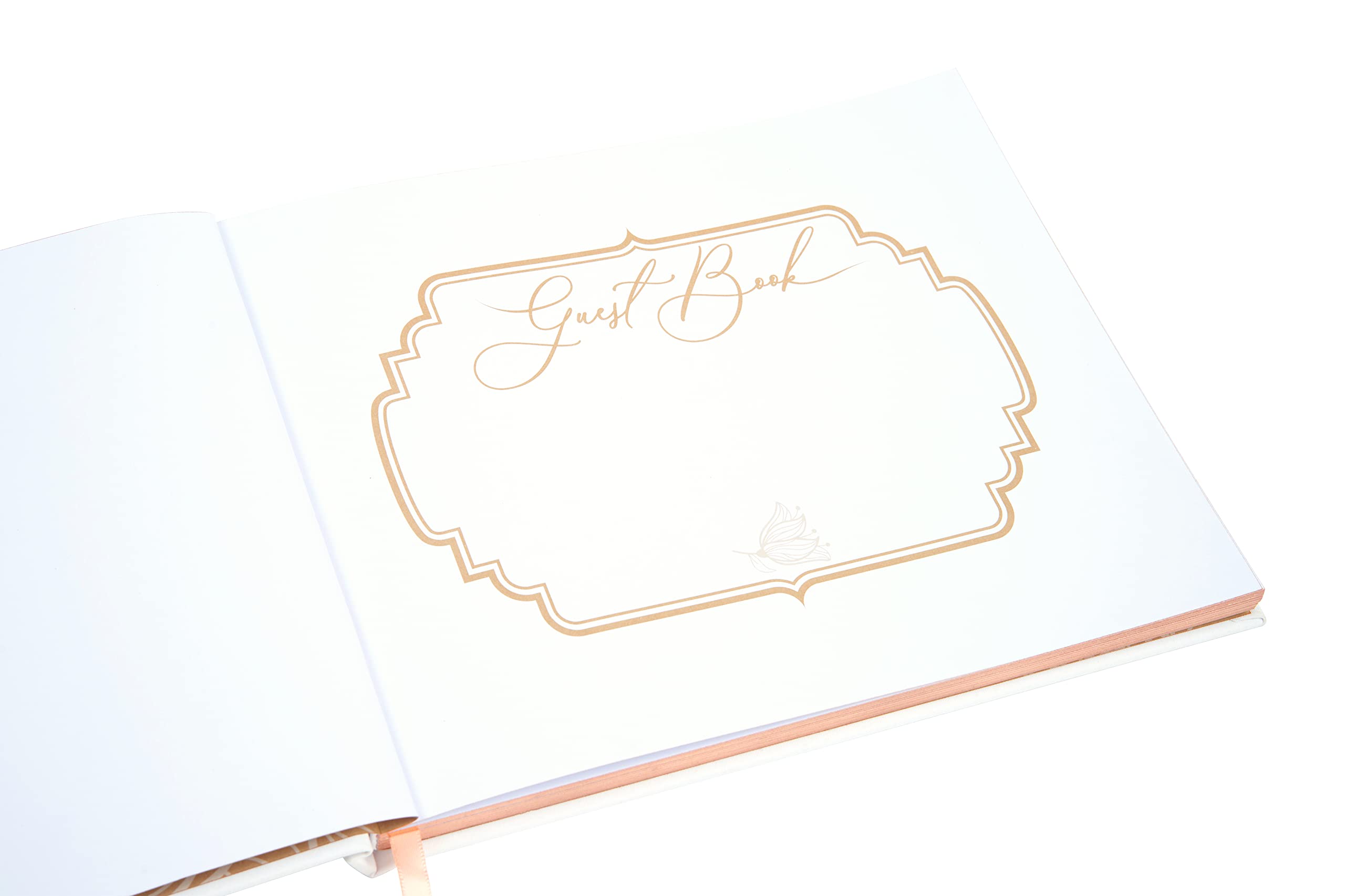 CHRIZ.Z Elegant Wedding Guest Book - White Textured Hardcover with Rose Gold Foil Lettering - 9