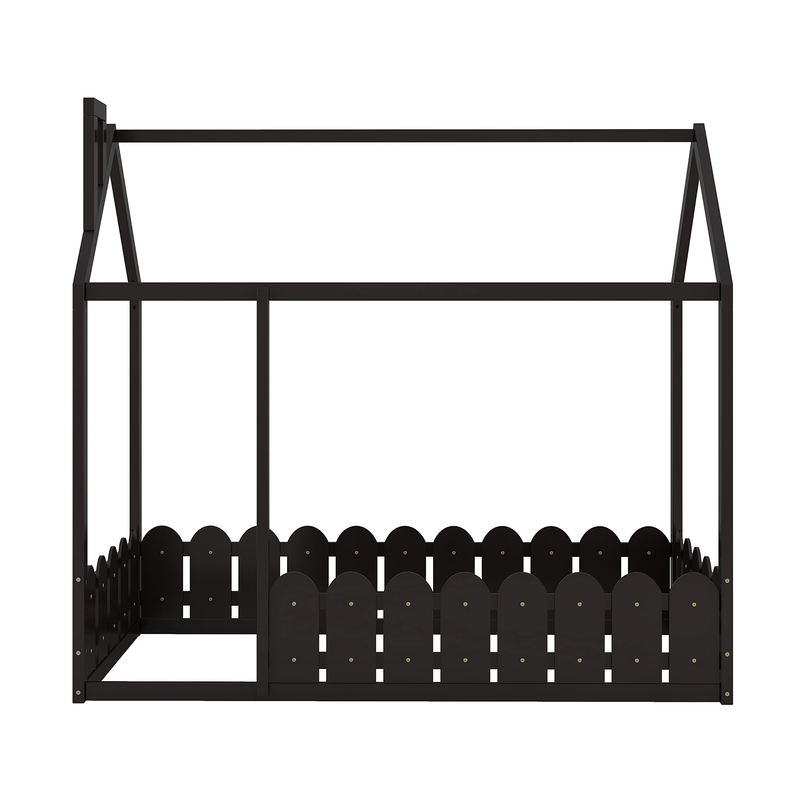 **Kids Wooden Twin Floor Bed with Safety Fence - Espresso Cabin Bed Frame for Toddlers, Boys & Girls - Perfect for Bedrooms, Playrooms & Small Spaces**