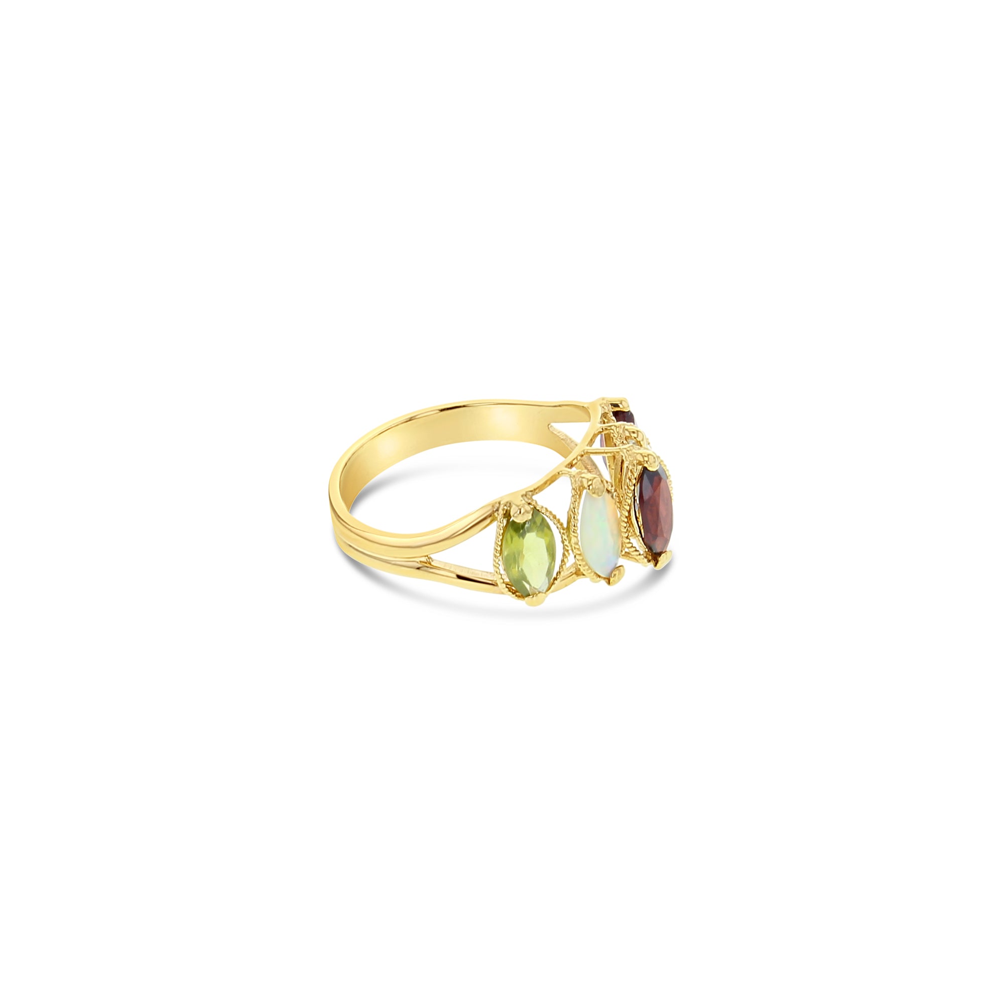 Garnet Opal Peridot Cubic Zirconia Rope Design Ring - Elegant Birthstone Jewelry for Women | Perfect for Weddings, Anniversaries & Special Occasions