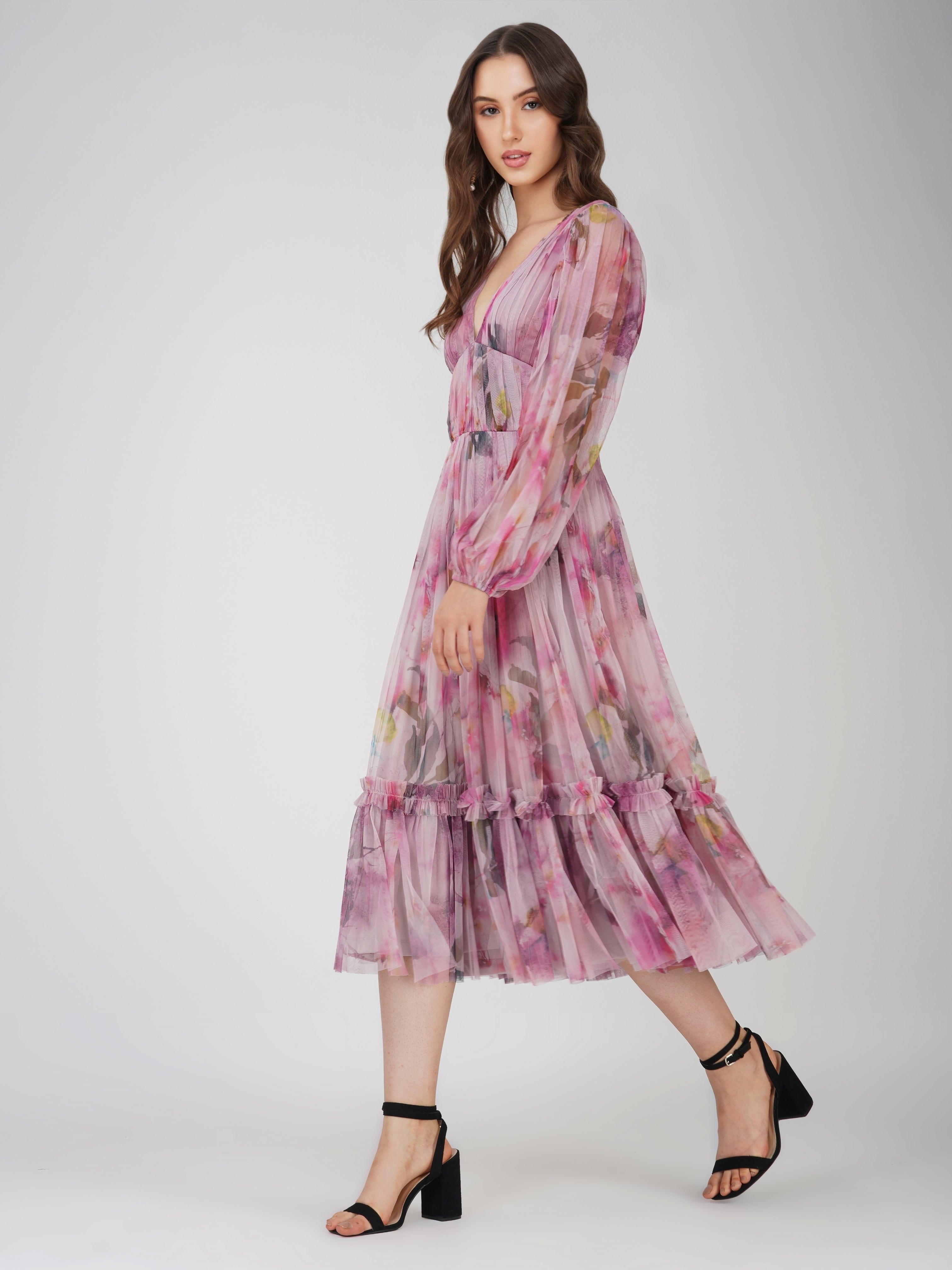 Rachel Purple Printed Midi Dress - Floral Summer Dress for Women | Perfect for Beach Vacation, Date Night & Office Wear
