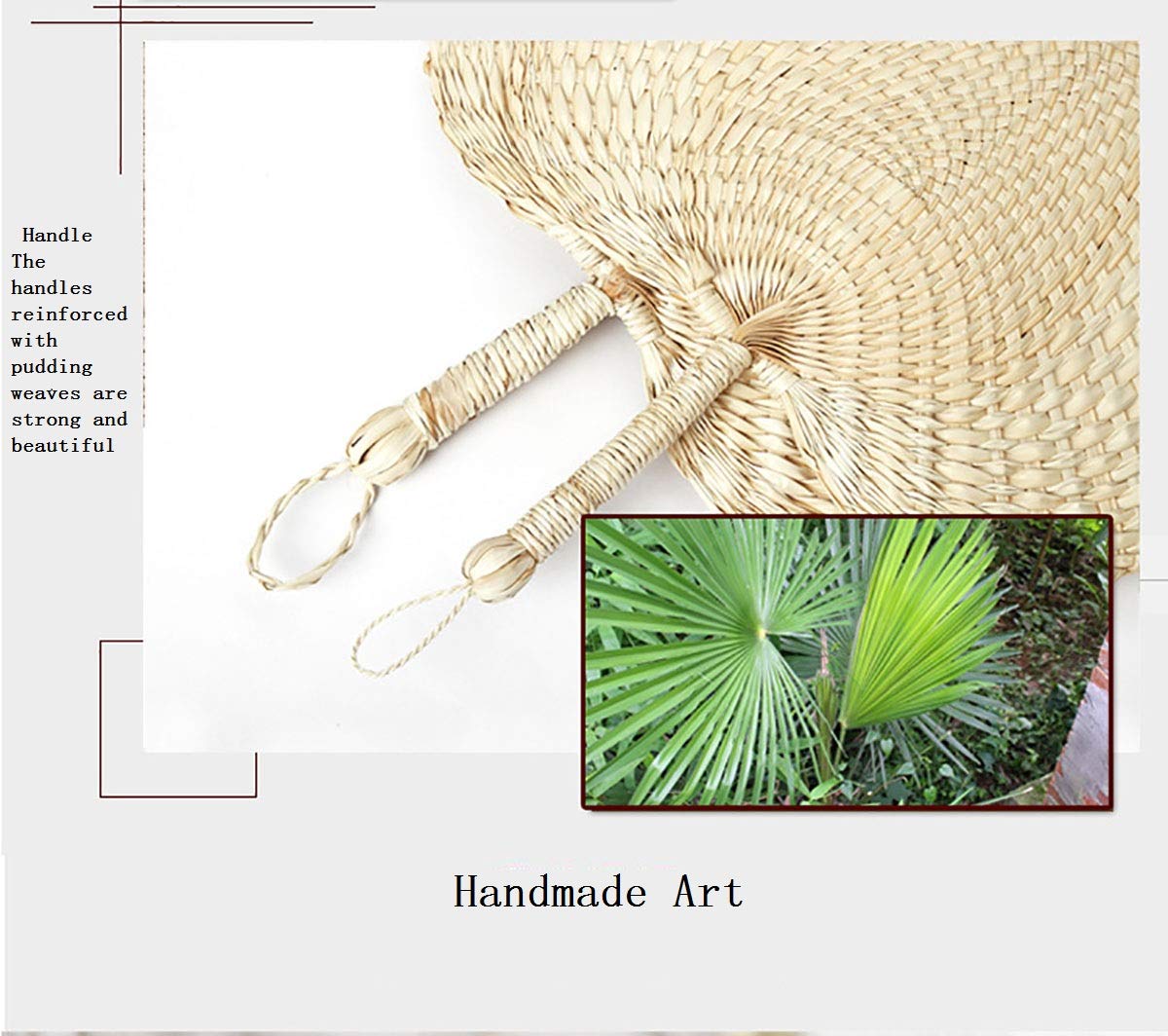 Handmade Rattan Fan - Natural Palm Leaf Handheld Fan for Weddings, Parties & Home Decor - Boho Style Bamboo Fan - Perfect Gift for Women - Use for Bridal Shower, Baby Shower, Photo Props & Tropical Themed Events