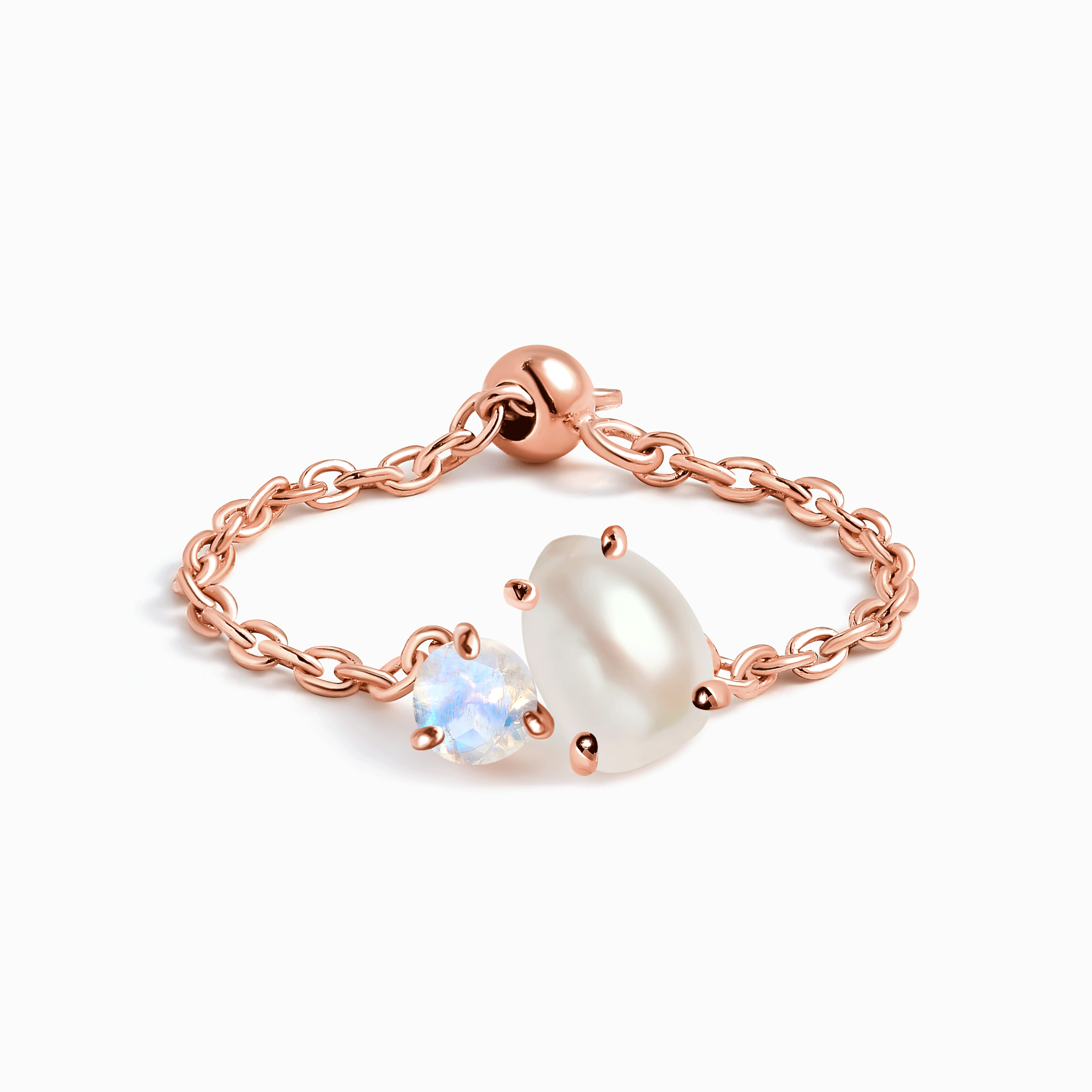 Pearl Moonstone Adjustable Chain Ring - Elegant Handmade Jewelry for Women | Perfect for Weddings, Parties & Everyday Wear | Nura Collection