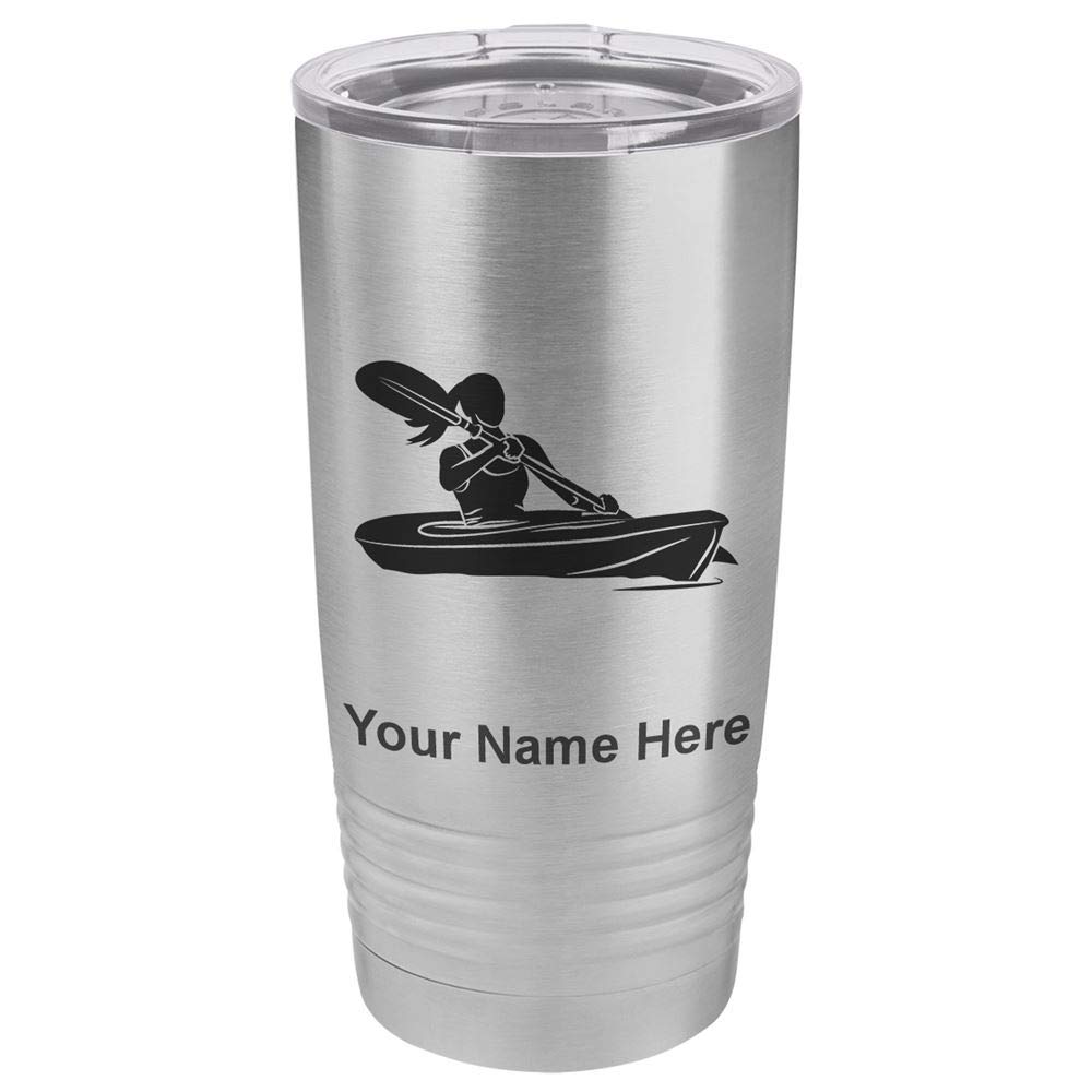 LaserGram 20oz Vacuum Insulated Stainless Steel Tumbler Mug with Personalized Engraving - Kayak Woman Design - Keeps Drinks Hot/Cold for Hours - Perfect for Hiking, Camping & Outdoor Adventures