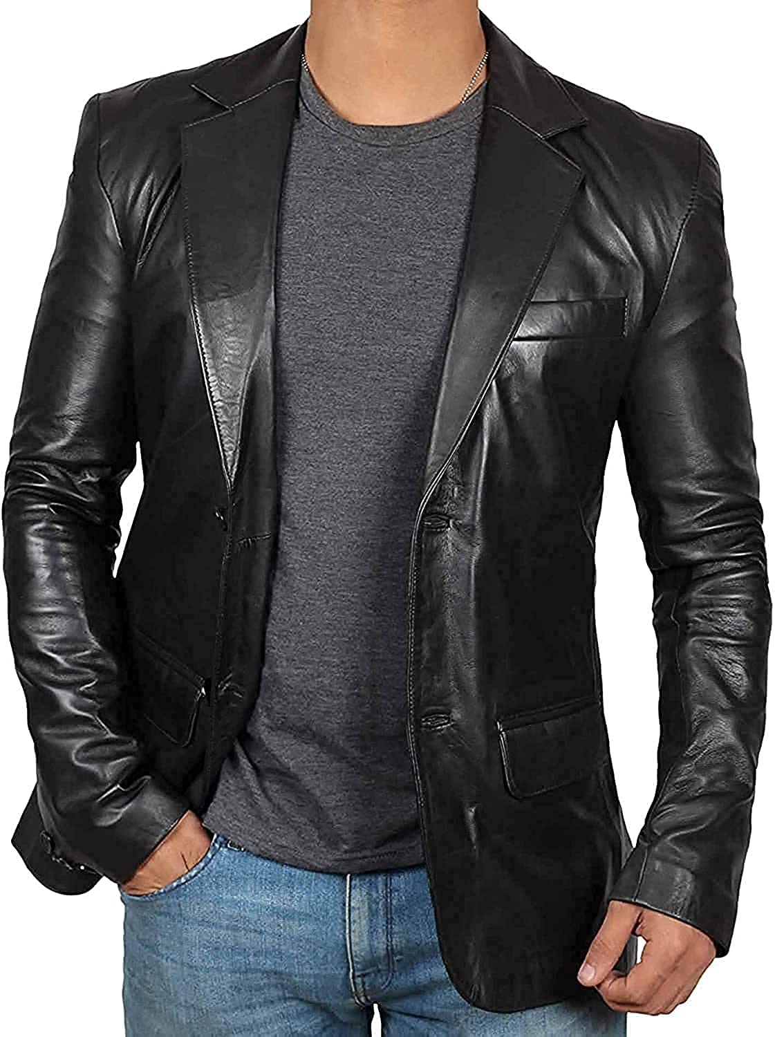 Premium Men's Lambskin Leather Blazer - Slim Fit Leather Sport Coat for Business & Formal Wear - Perfect for Office, Weddings & Special Occasions