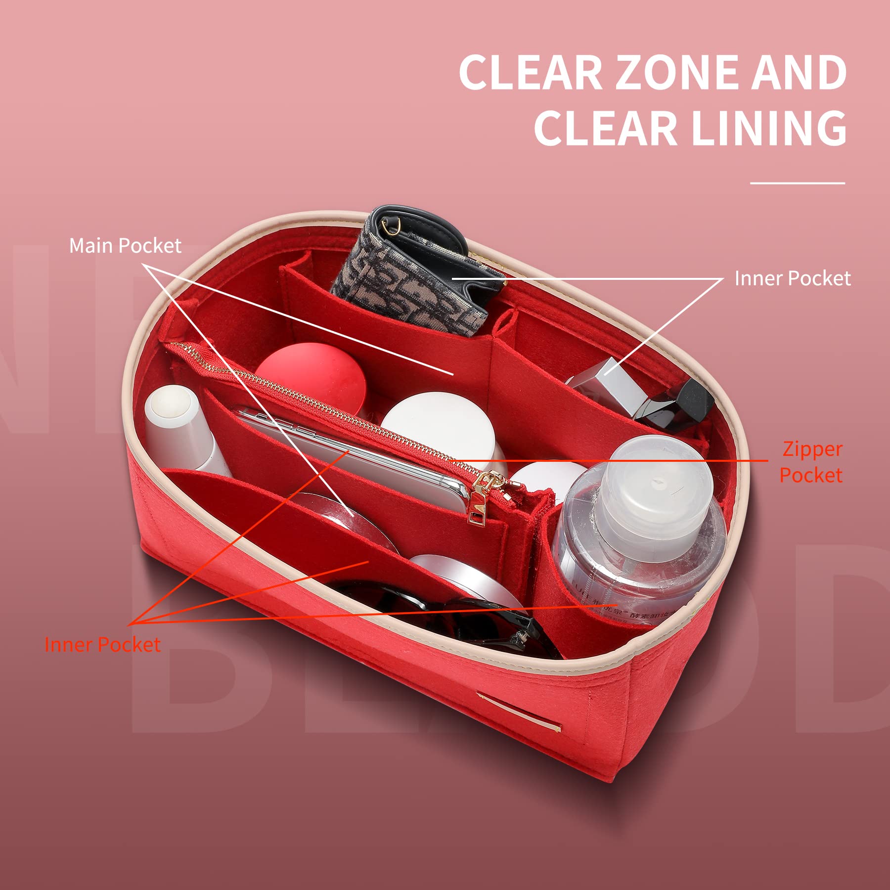 Doxo Purse Organizer Insert for Tote Bags & Handbags - Perfect Fit for Louis Vuitton Speedy 25, Travel & Everyday Use (Red, Medium Size with Bottle Holder) - Ideal for Work, Travel & Organization
