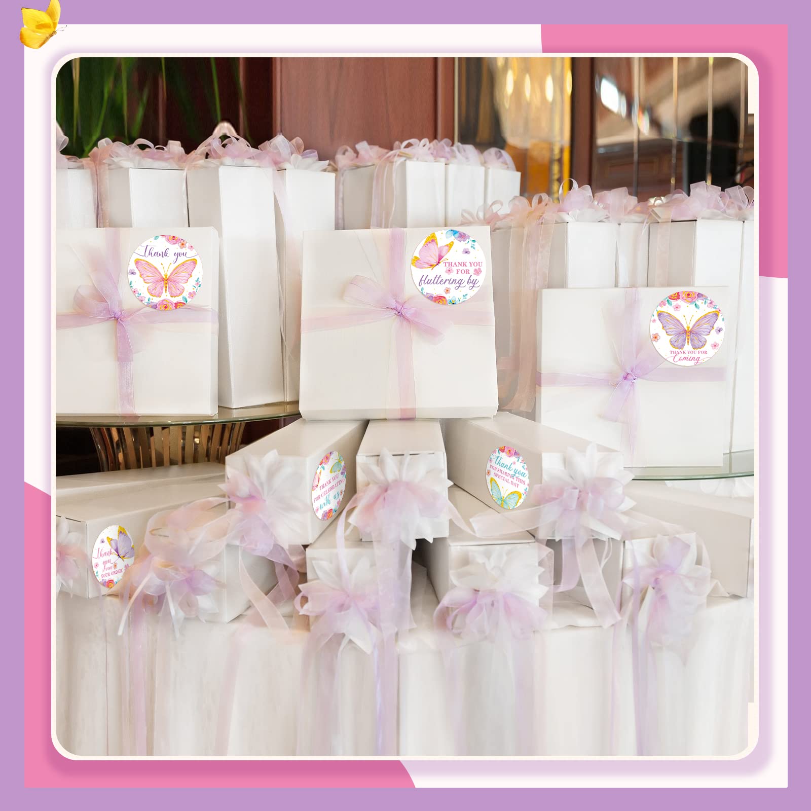 180pcs Butterfly Thank You Stickers - Fluttering by Thanks Labels & Seals for Baby Shower, Wedding, Bridal Shower, Birthday Party Supplies | Perfect for DIY Invitations, Gift Wrapping & Scrapbooking