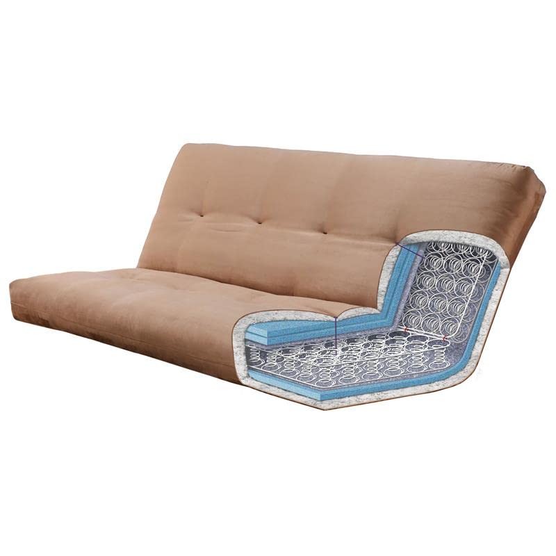 Kodiak Queen-Size Futon Mattress with Mocha Brown Fabric Cover - Comfortable Foam Sofa Bed for Small Spaces, Guest Rooms & Dorm Living