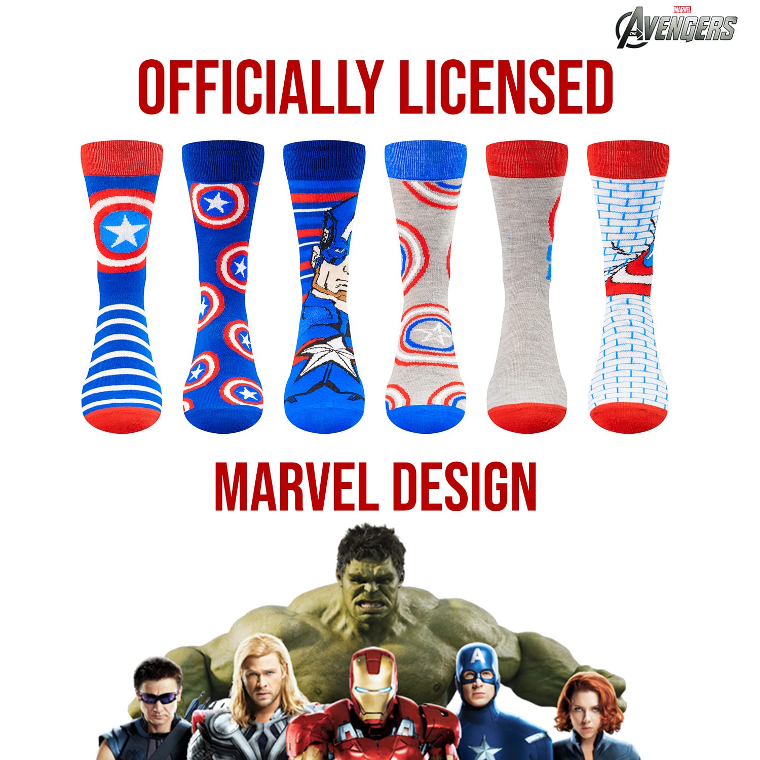 Marvel Legends Superhero Socks for Men & Boys - 6-Pack Athletic Crew Socks - Breathable Cotton Socks for Sports, Gym & Daily Wear - Spider-Man, Iron Man & Avengers Themed Socks