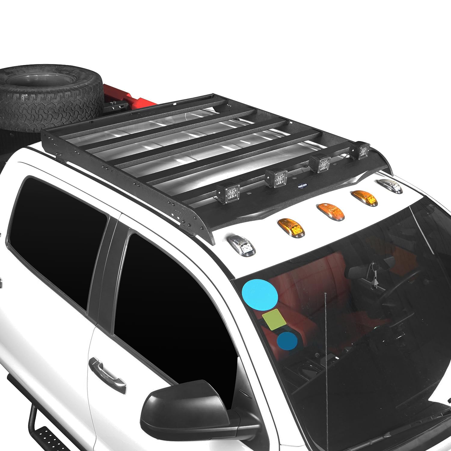 u-Box Tundra Top Roof Rack Cargo Carrier with 4X 18W LED Lights for Toyota Tundra Crewmax 4-Door Pickup Truck 2014-2021 - Heavy Duty Roof Top Luggage Carrier for Camping, Road Trips & Outdoor Adventures