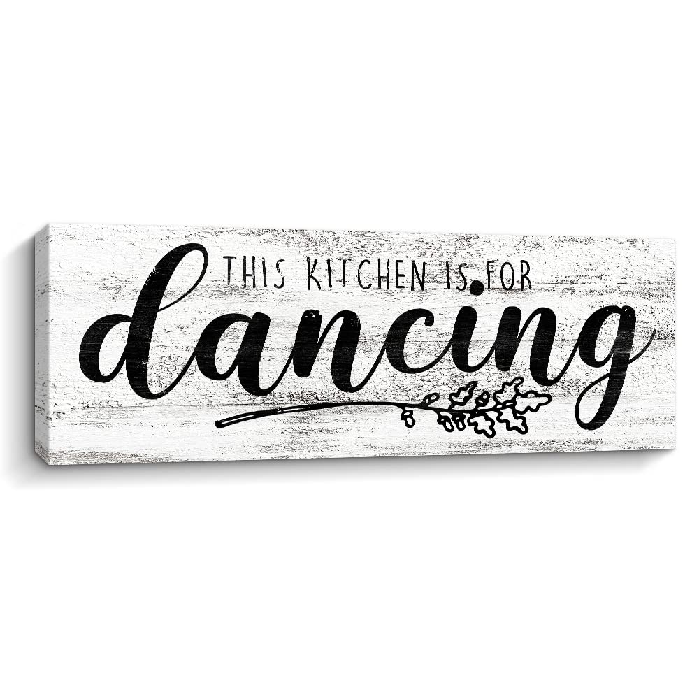 Rustic Kitchen Wall Decor - Dancing Kitchen Wall Art Sign, Wrapped Canvas Print for Home Decor (5.5x16.5 Inch) - Perfect for Farmhouse, Country Style Kitchens & Dining Room Wall Decorations