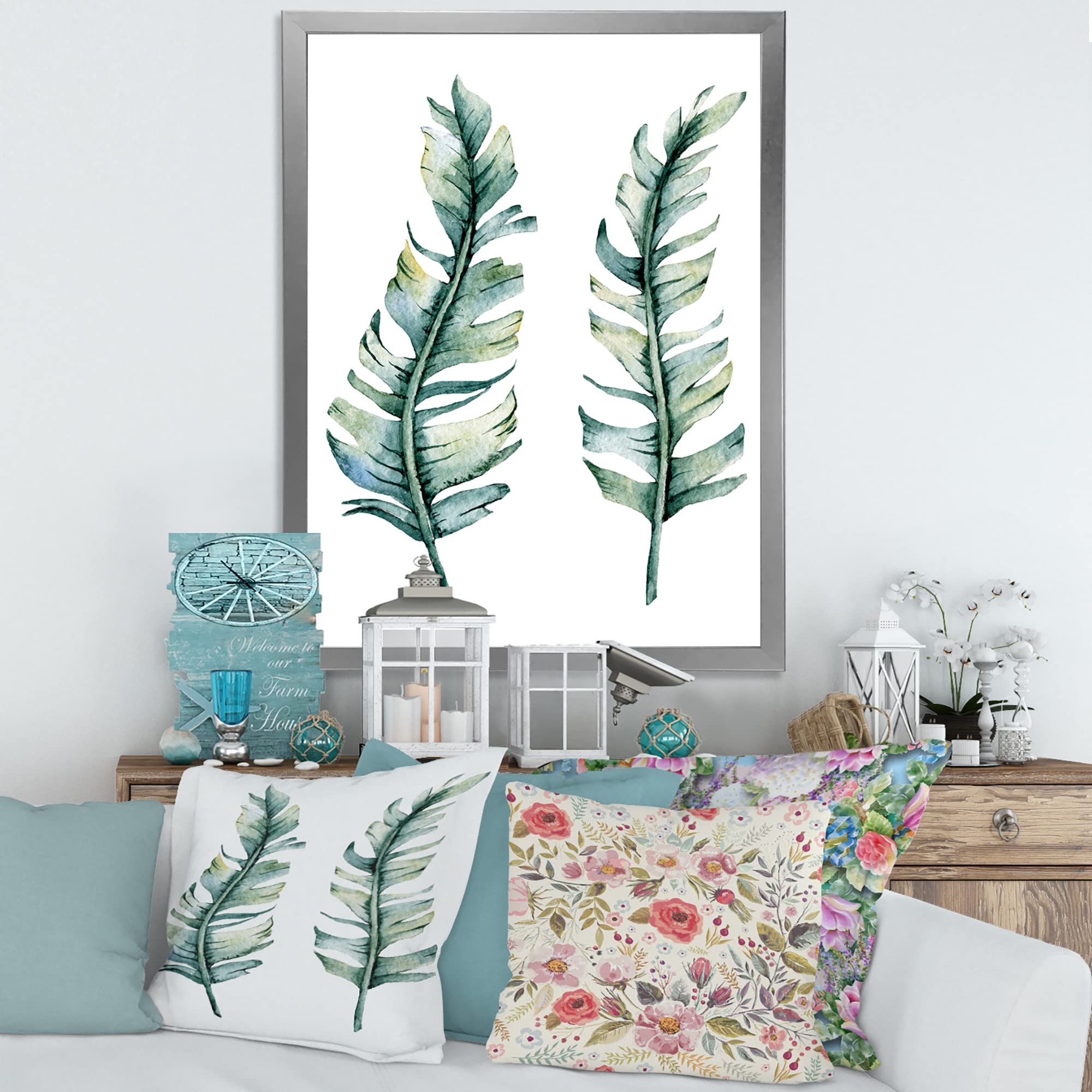 DesignQ Tropical Leaves Farmhouse Wall Art Set of 2 - Botanical Home Decor for Living Room, Bedroom & Office