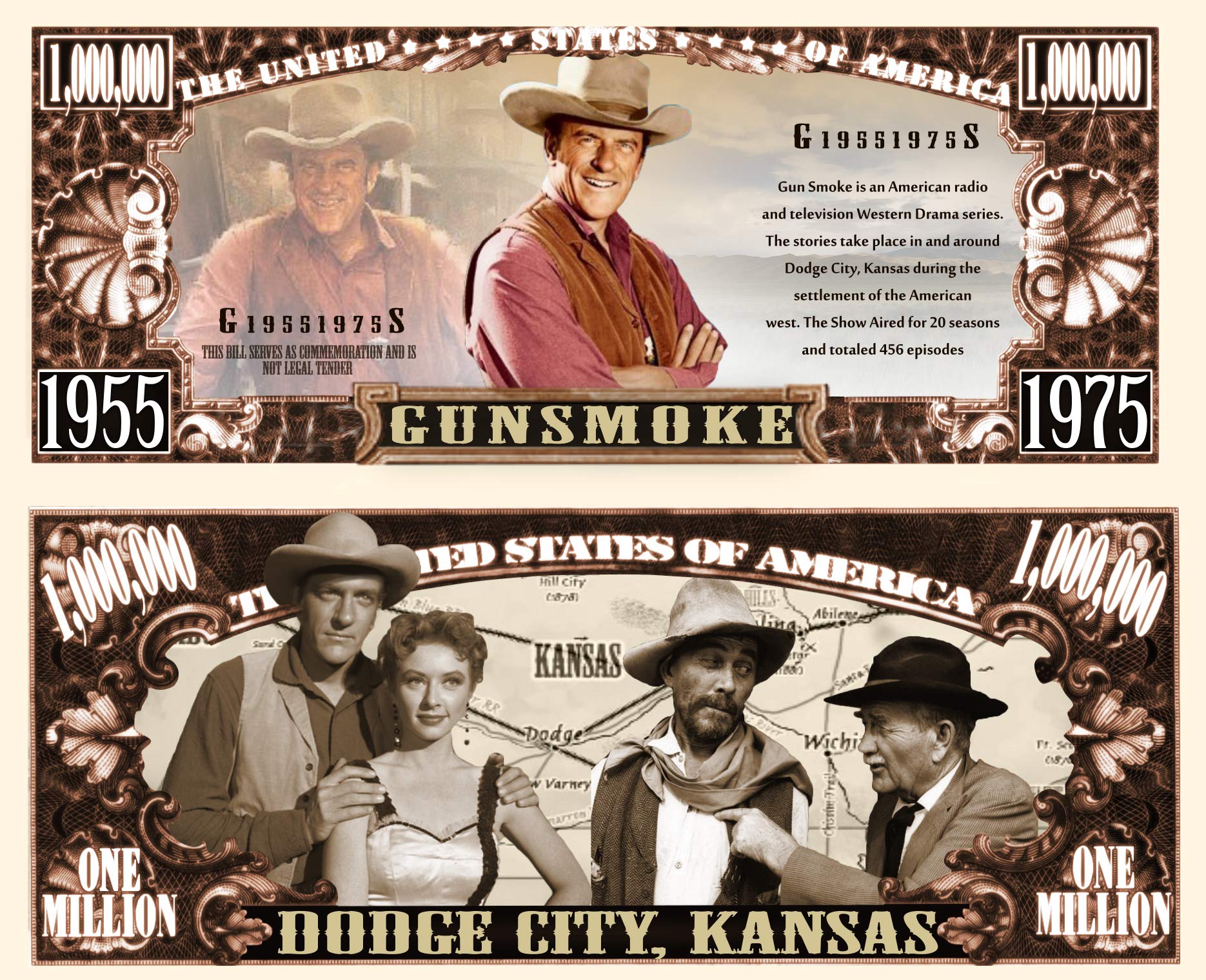 Anime Gunsmoke Western TV Series Cowboy Radio Drama Dodge City Commemorative Novelty Million Dollar Bill - Perfect for Anime Fans, Western Collectors & Nostalgic Gift Giving