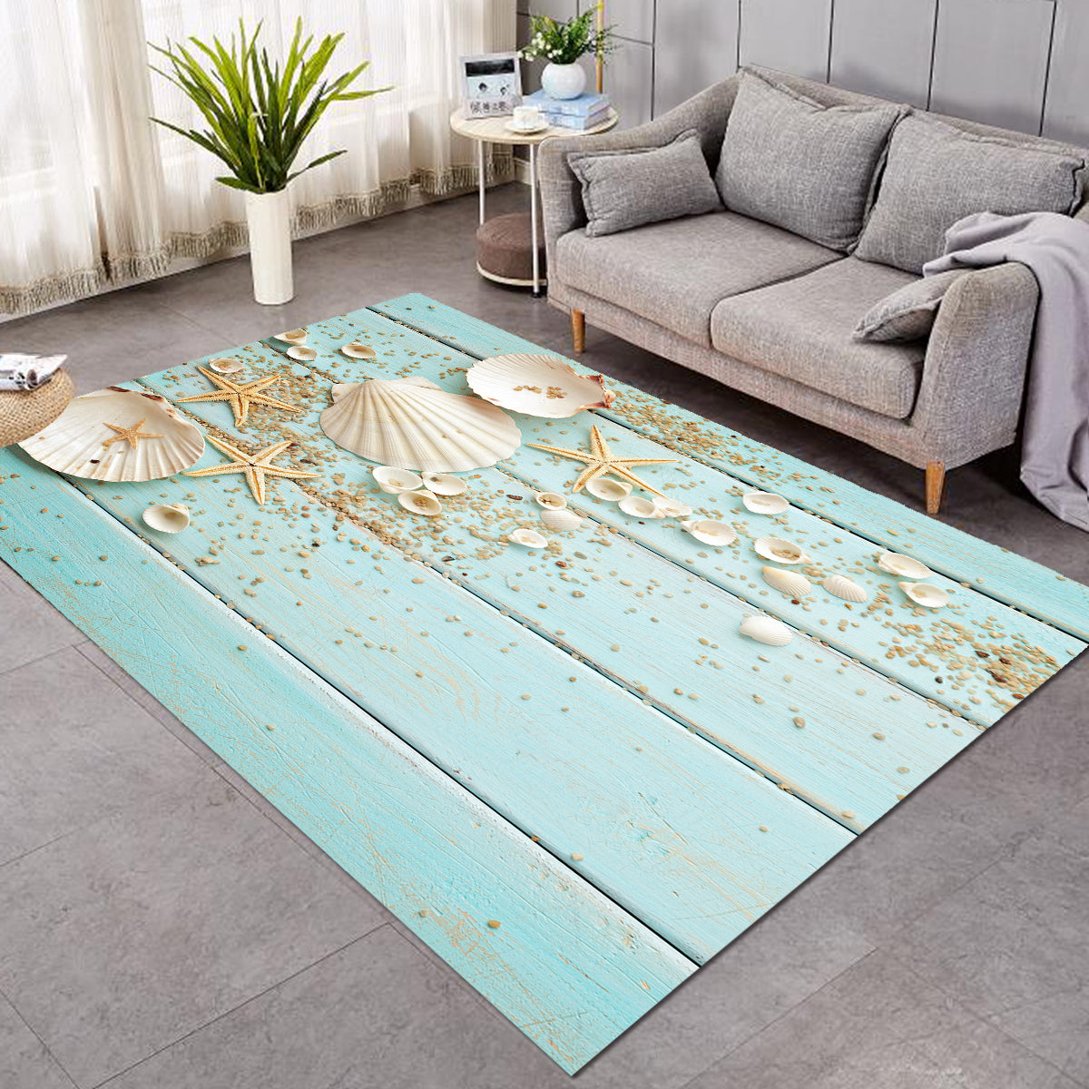 Coastal Area Rug - Soft & Stylish Non-Slip Living Room Rug - Perfect for Beach House Decor, Bedroom, and Boho Home Design