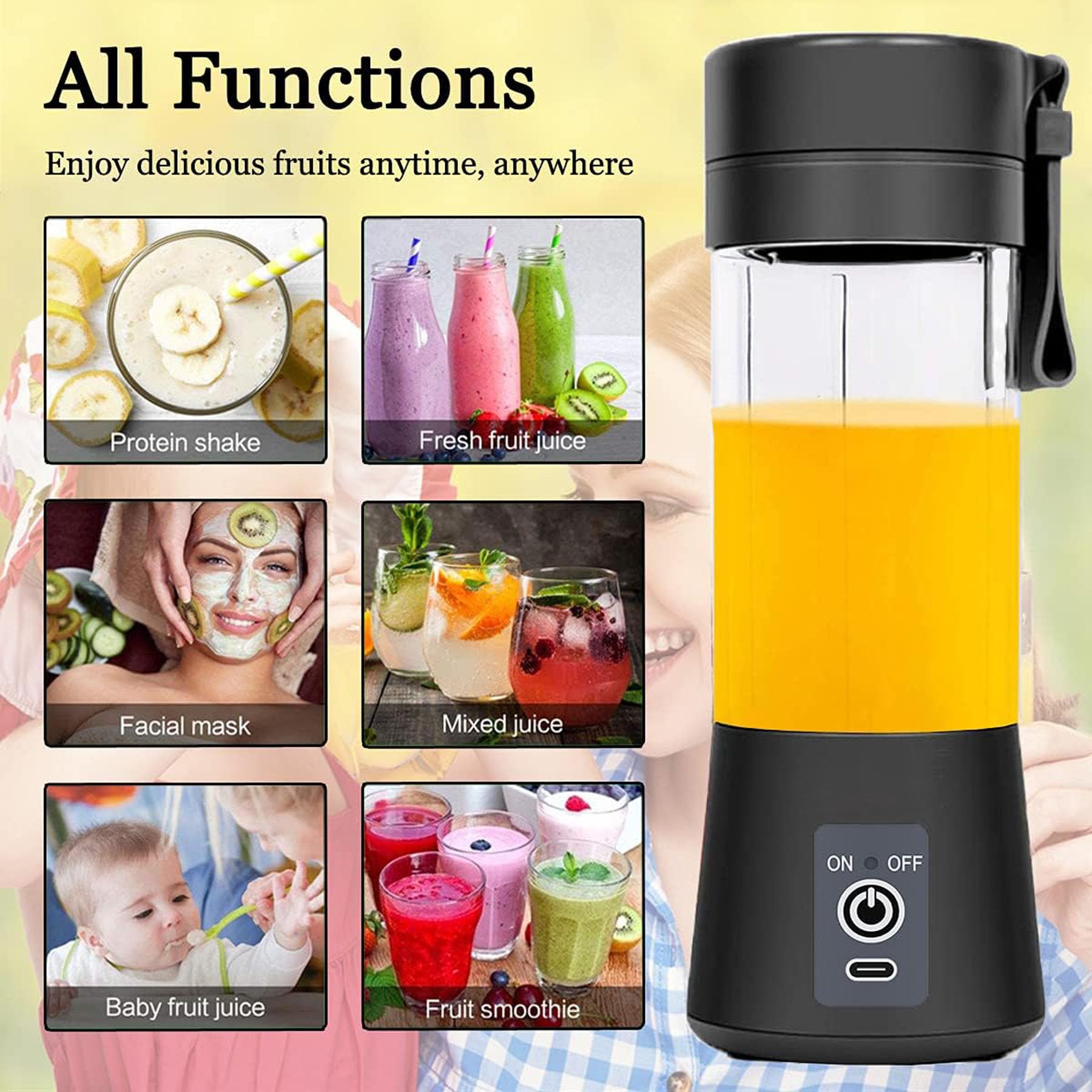 Portable USB Rechargeable Personal Blender with 6 3D Blades - 380ml Electric Fruit Juice Mixer for Smoothies, Shakes & Healthy Drinks - Perfect for Home, Office, Gym & Travel (Rose)
