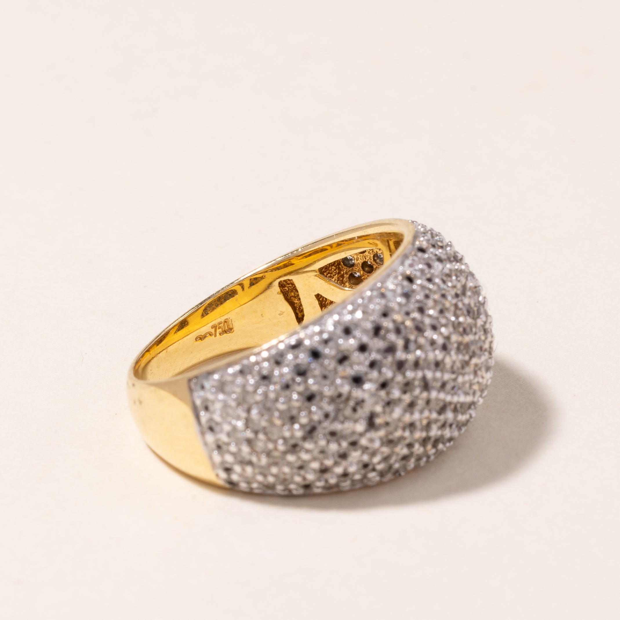 18K Yellow Gold Diamond Dome Ring - 1.37 Carat Total Weight (CTW) - Size 6.5 - Elegant Wedding Band, Anniversary Gift, or Everyday Luxury Jewelry for Women