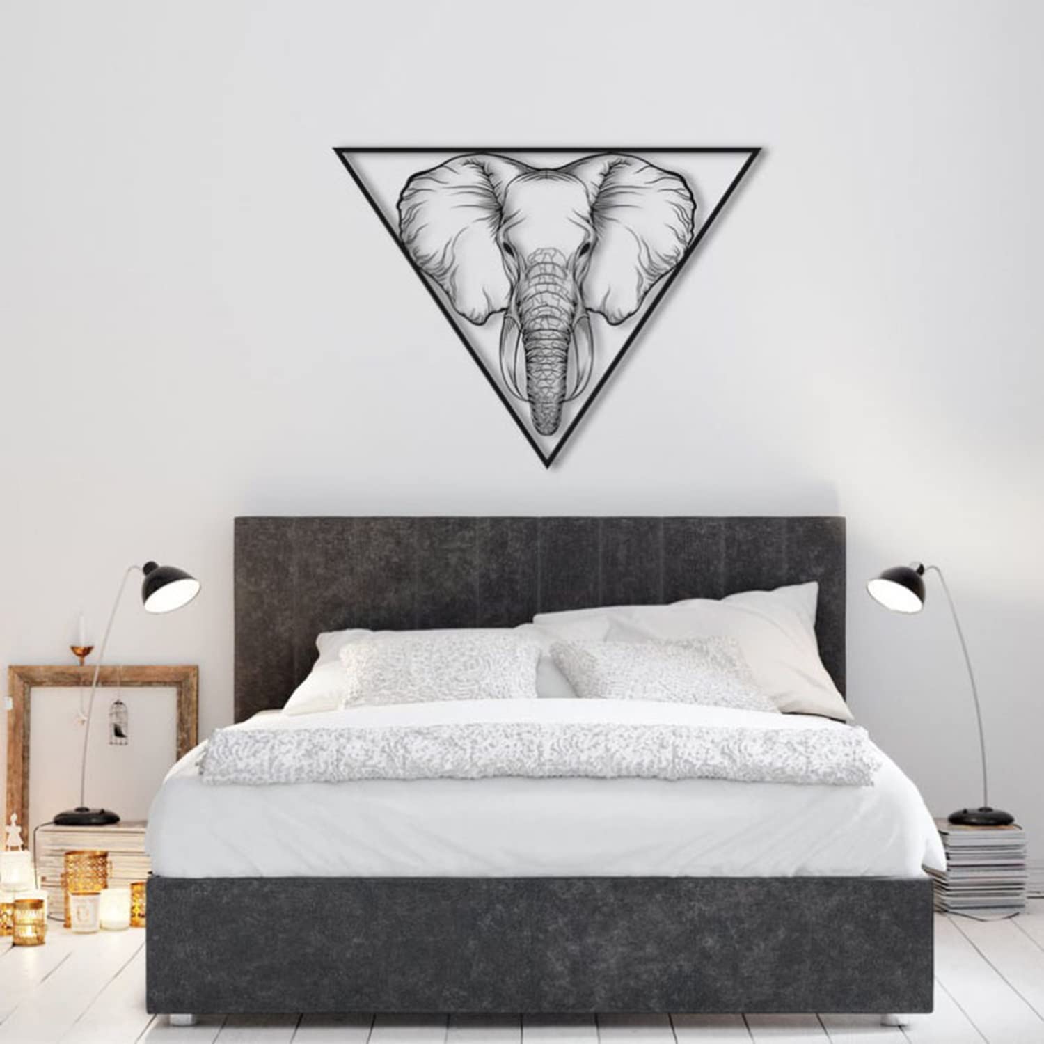 Metal Wall Art Elephant Head Sculpture - Handcrafted Silhouette Decor for Home, Office, Bedroom & Living Room | Unique Wall Décor for Jungle Theme, Safari Nursery or Boho Interior Design