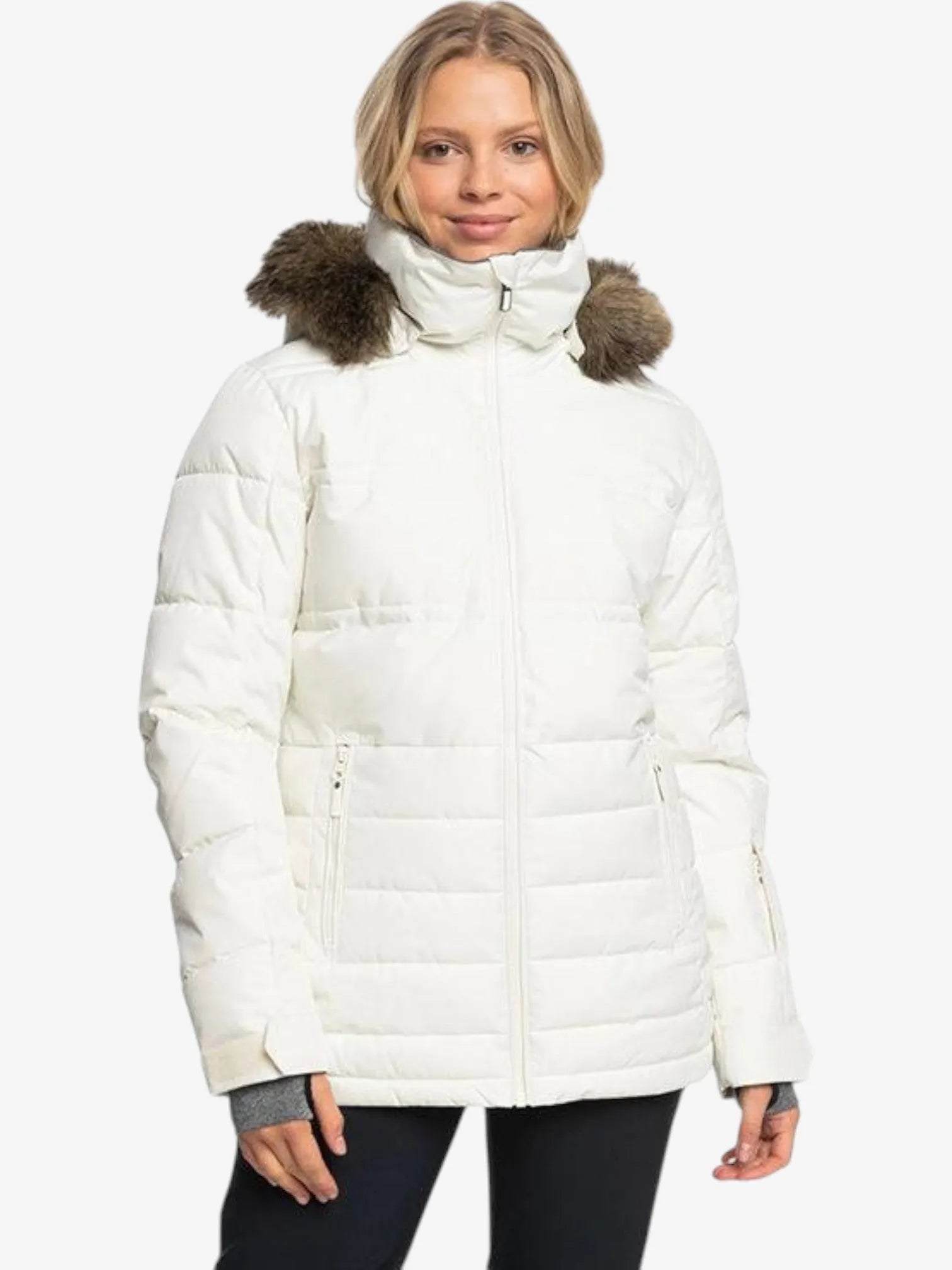 ROXY Snow Quinn White Winter Jacket - Waterproof & Warm Snowboard Coat for Women | Perfect for Skiing, Snowboarding & Outdoor Winter Adventures