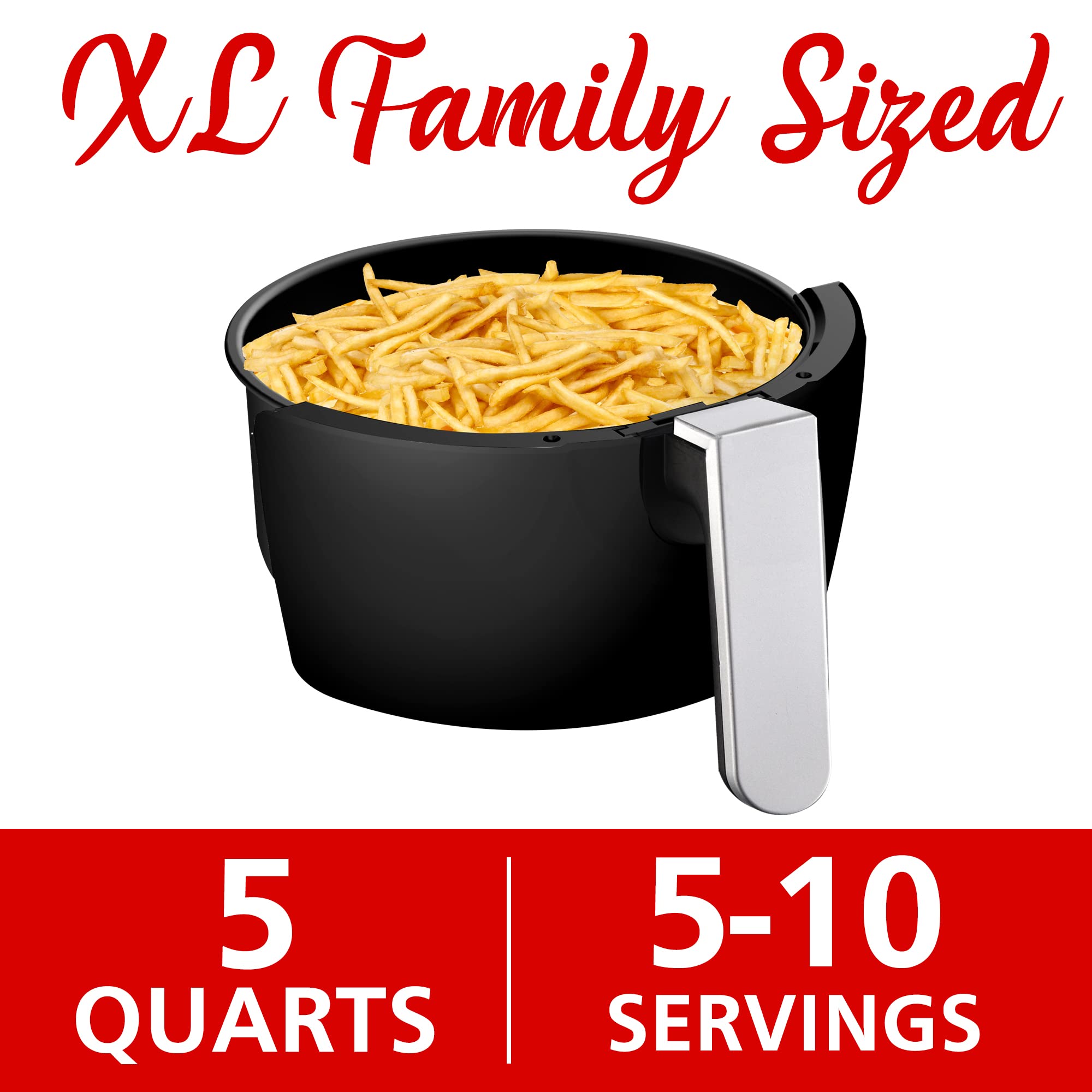 Brentwood AF-500DBK 6.5QT Air Fryer with Digital Touchscreen - Healthy Oil-Free Cooking for Family Meals, Snacks & Party Foods - Black (Standard Size)