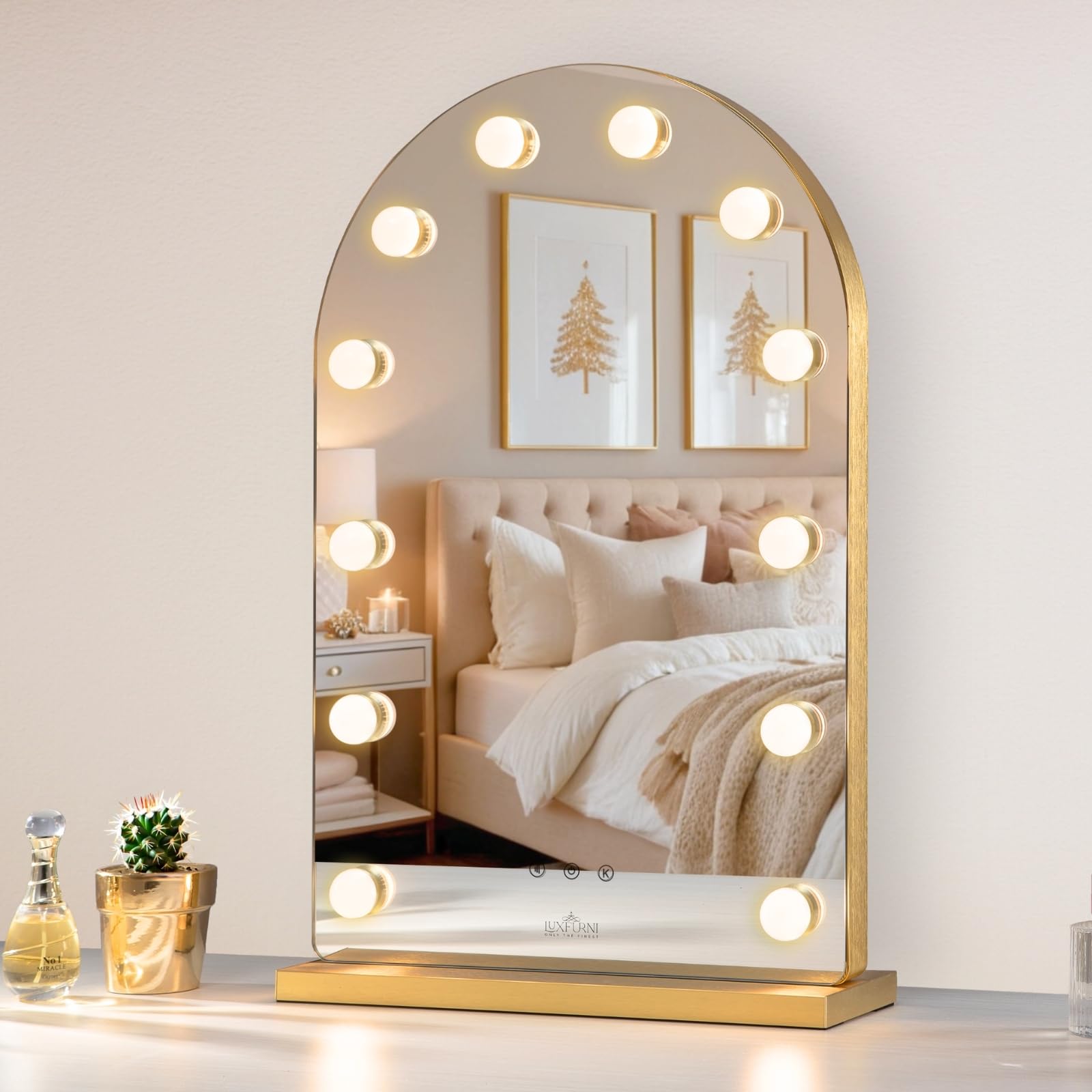 Hollywood Makeup Mirror with Lights - 12 Dimmable LED Bulbs, Smart Touch Control & 3 Color Modes (Gold) | Large Vanity Mirror for Bedroom, Dressing Room & Professional Makeup Studio