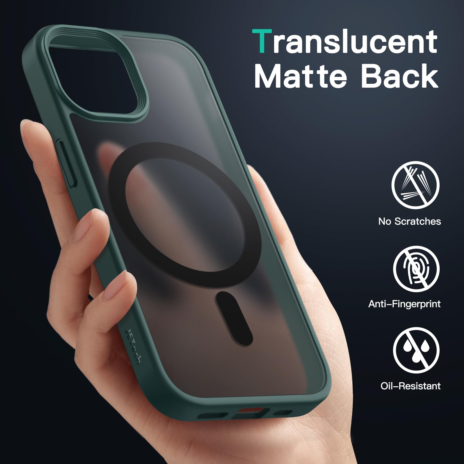 JETech Magnetic Case for iPhone 14 Plus 6.7-Inch | MagSafe Compatible Slim Shockproof Phone Cover with Translucent Matte Back | Dark Green | Perfect for Daily Use, Travel & Outdoor Protection