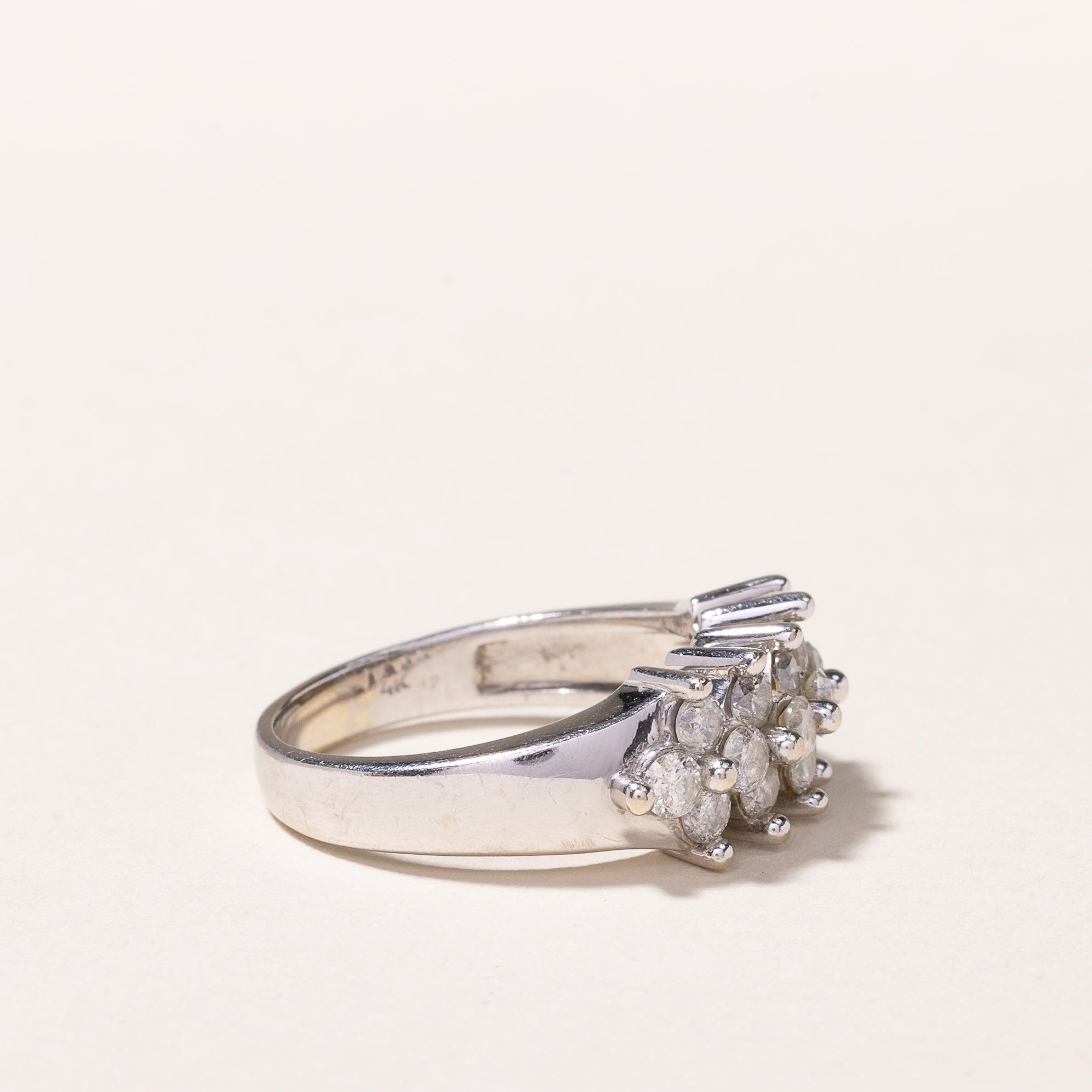 14K White Gold Triple Row Diamond Ring - 0.90ctw Total Weight - Size 6.25 - Elegant Wedding Band, Anniversary Gift for Her, Perfect for Engagement, Bridal Jewelry & Special Occasions