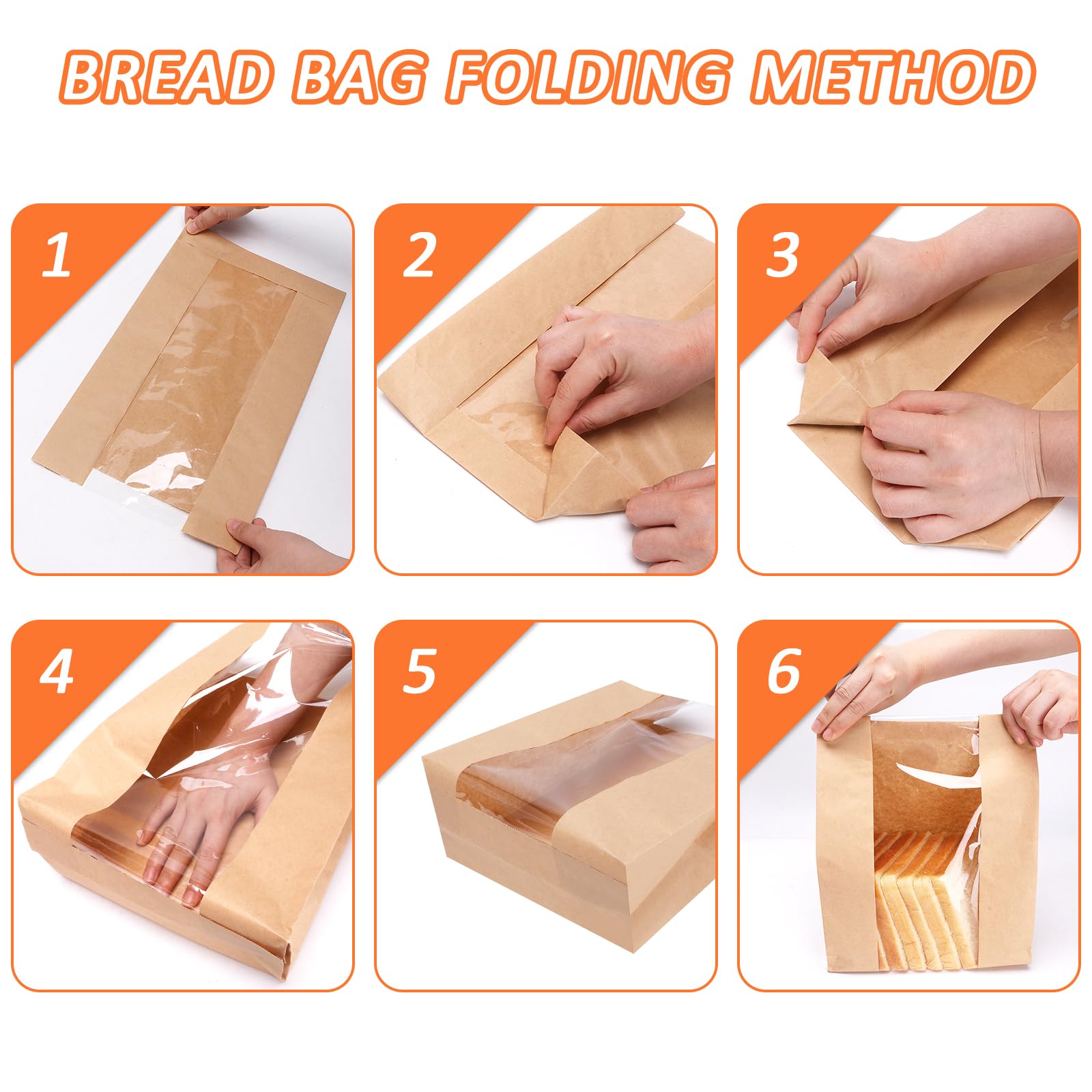60 Pack Large Kraft Paper Bread Bags with Clear Window & Seal Stickers - 13.7