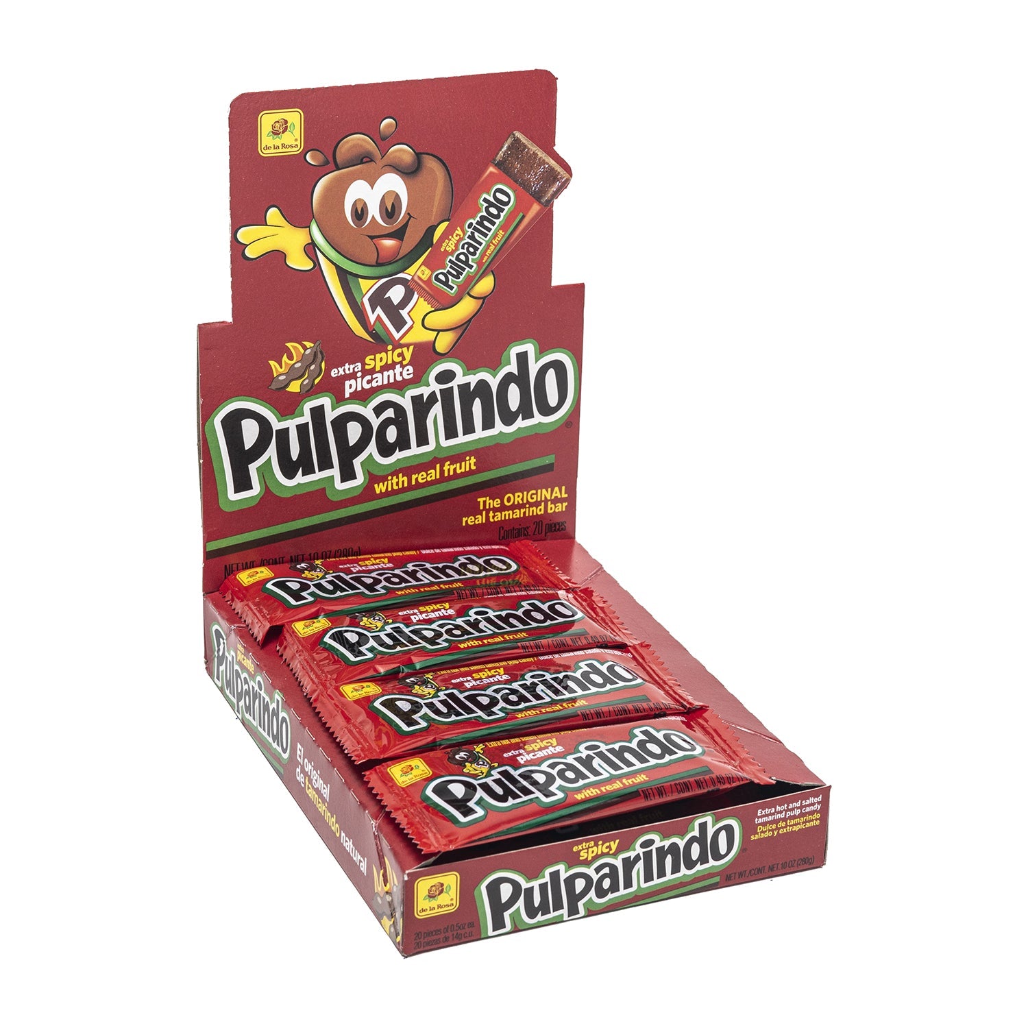 De La Rosa Pulparindo Extra Spicy Tamarind Candy | 20ct Box | Mexican Candy for Parties, Snacks & Gifting