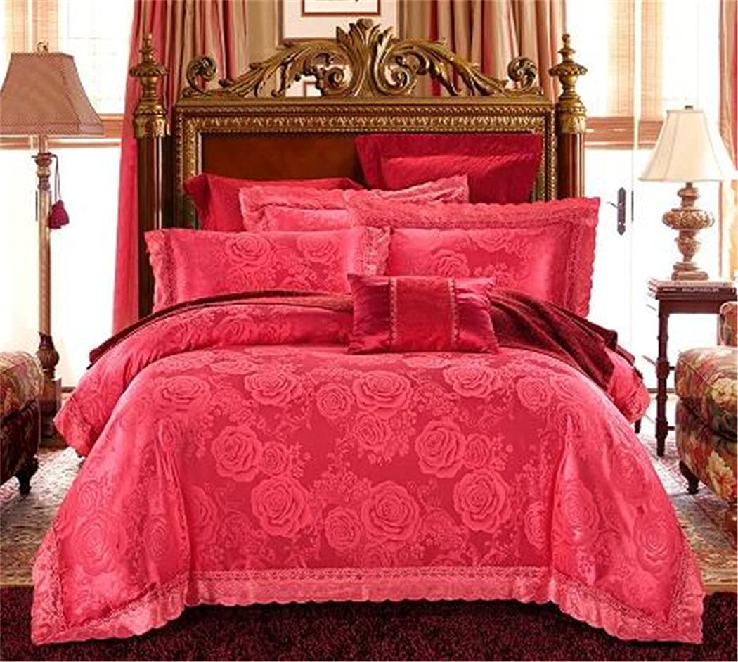 Luxury Jacquard Cotton King Queen Size Duvet Cover Set - White & Red Wedding Bedding Collection | Perfect for Master Bedroom, Bridal Suite, and Anniversary Gifts