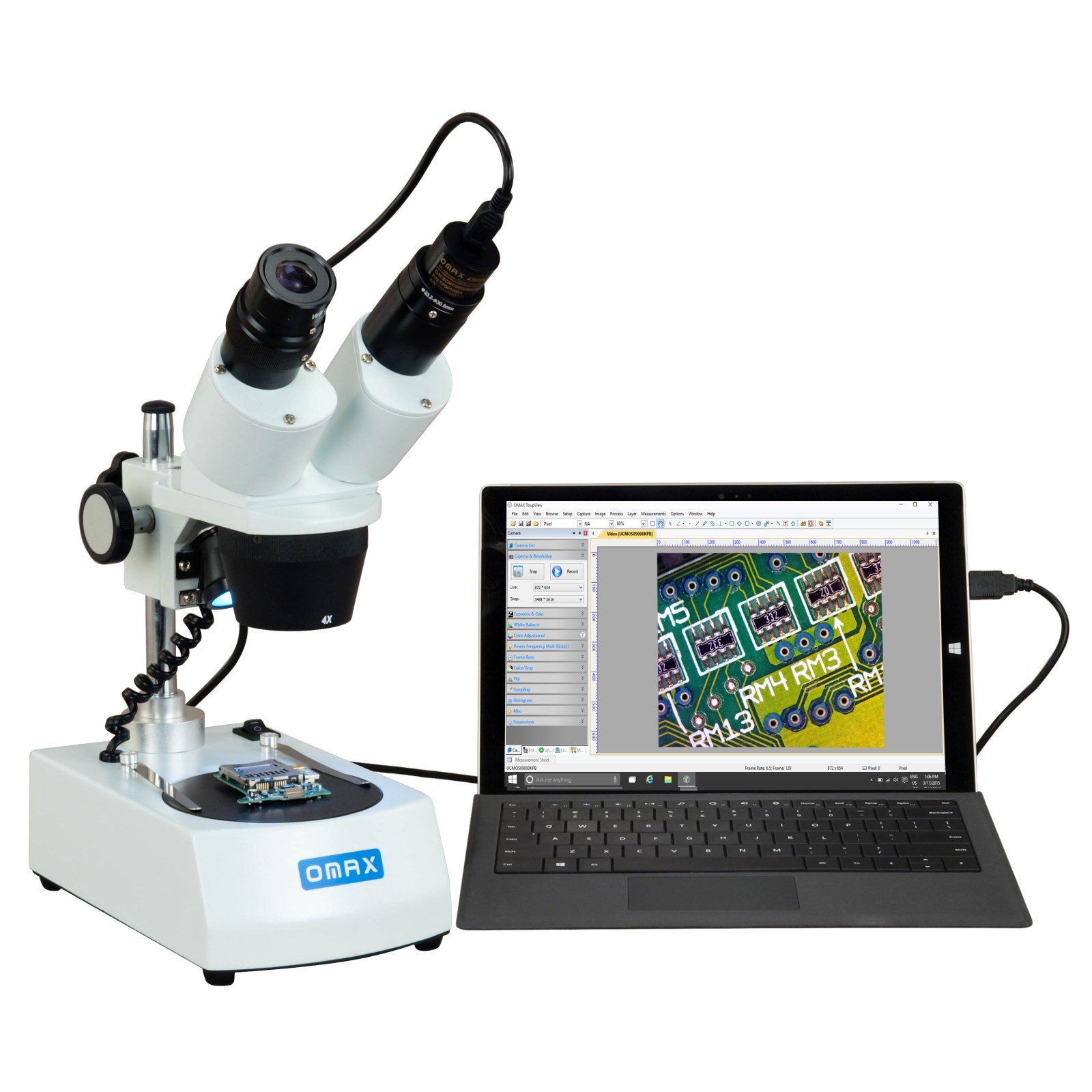 OMAX 20X-40X Cordless Binocular Stereo Microscope with Dual LED Lights & 3MP USB Camera - Perfect for Jewelry Making, Coin Collecting, and Electronics Repair