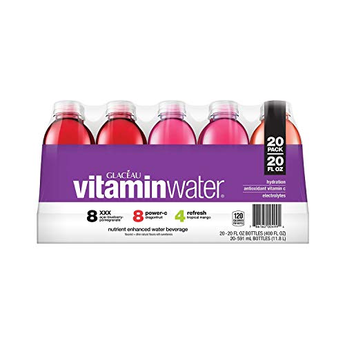 Glaceau Vitaminwater Variety Pack - 20 oz Bottles (Pack of 4, 80 Total) - Hydration Boost with Essential Vitamins | Perfect for Gym, Office & Outdoor Activities