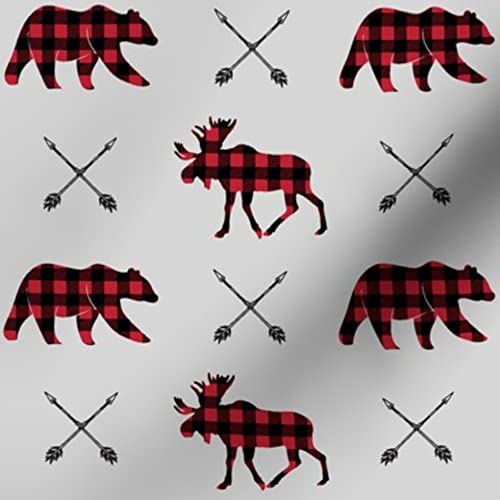 Moose Bear Arrows Happy Camper Collection Plaid Woodland Printed Minky Fabric - Soft Fat Quarter for Sewing Baby Blankets, Quilt Backing & DIY Plush Projects | Cozy Nursery Decor & Camping-Themed Crafts