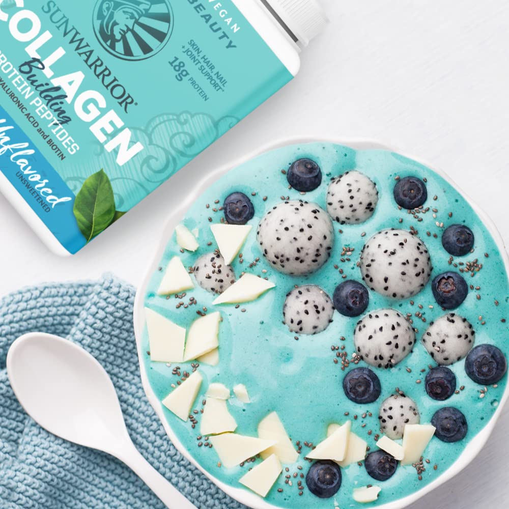 Vegan Collagen Boosting Powder with Biotin, Vitamin C & Hyaluronic Acid - Dairy Free, Gluten Free Collagen Peptide Protein Supplement for Hair, Skin & Nails | Unflavored by Sunwarrior | Perfect for Smoothies, Shakes & Post-Workout Recovery